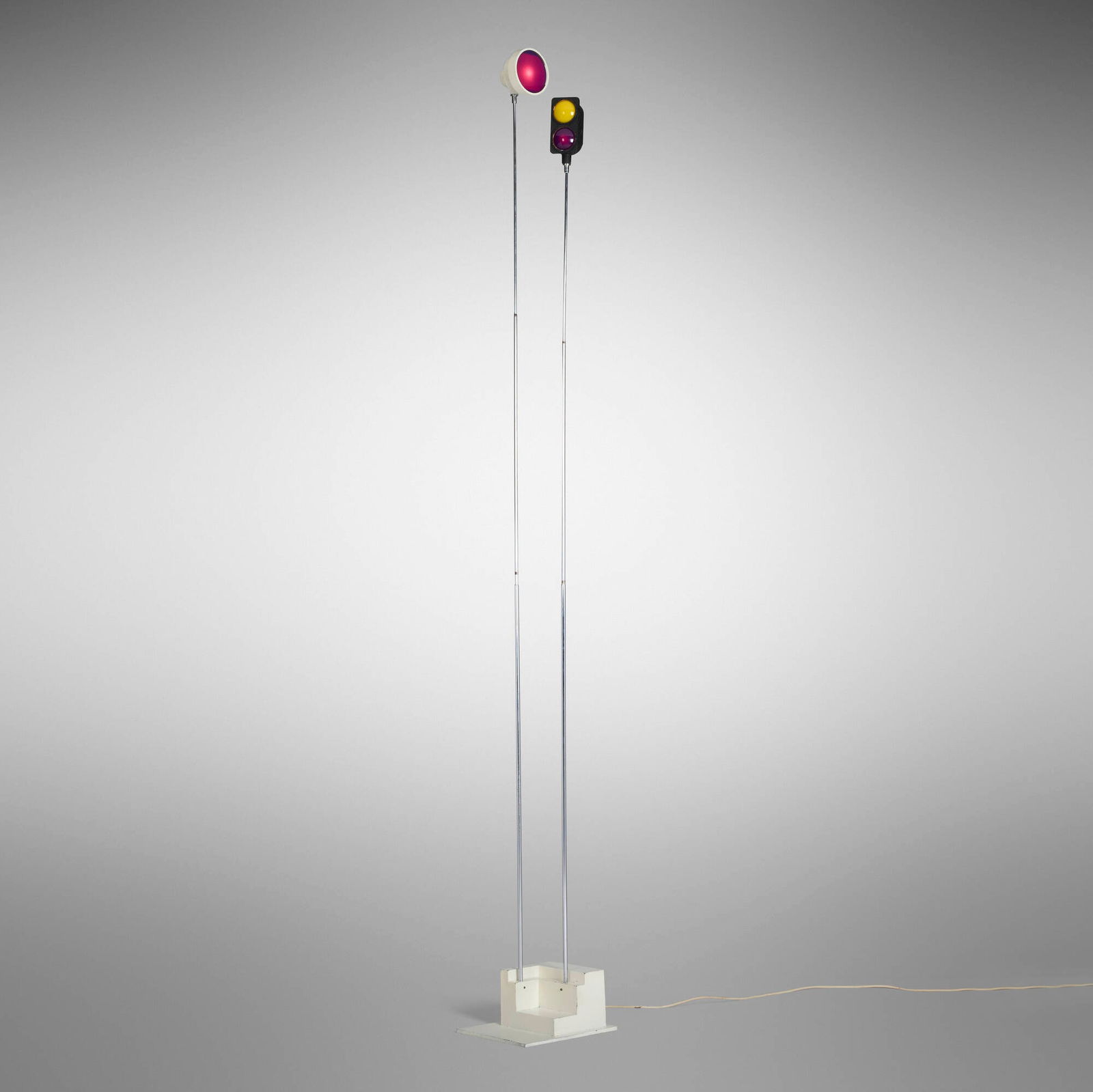 Vassilakis Takis, Signal lamp, series 2: Vassilakis Takis Signal lamp, series 2 Greece, 1968painted aluminum, crackle-lacquered aluminum, chrome-plated steel, acrylic 84 h x 10.25 w x 9 d in (213 x 26 x 23 cm) Metal manufacturer's la