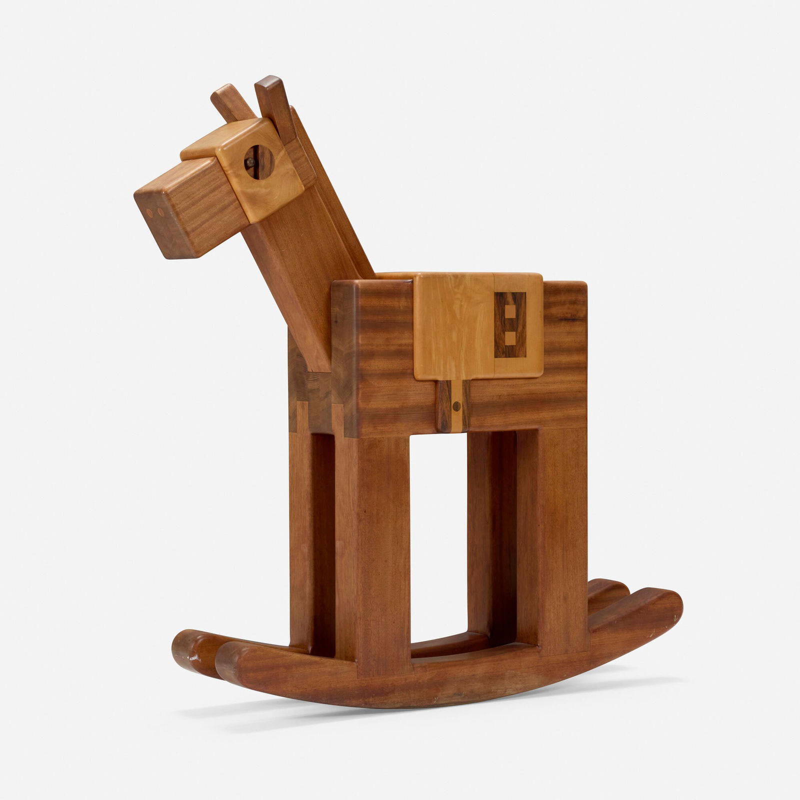 Pamela Weir-Quiton, Rocking Race Horse #8: Pamela Weir-Quiton Rocking Race Horse #8 USA, 1973bubinga, maple, rosewood 47.25 h x 11.625 w x 42 d in (120 x 30 x 107 cm) Impressed signature and date to metal tag to saddle 'Weir 1973'.