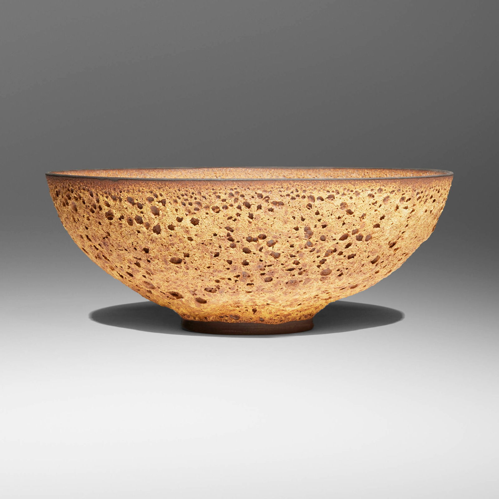 James Lovera, Bowl: James Lovera Bowl volcanic-glazed earthenware 4.325 h x 11.25 dia in (11 x 29 cm) Incised signature to underside 'Lovera'. Provenance: Rick Petteford Antiques, Art Mid-Centur