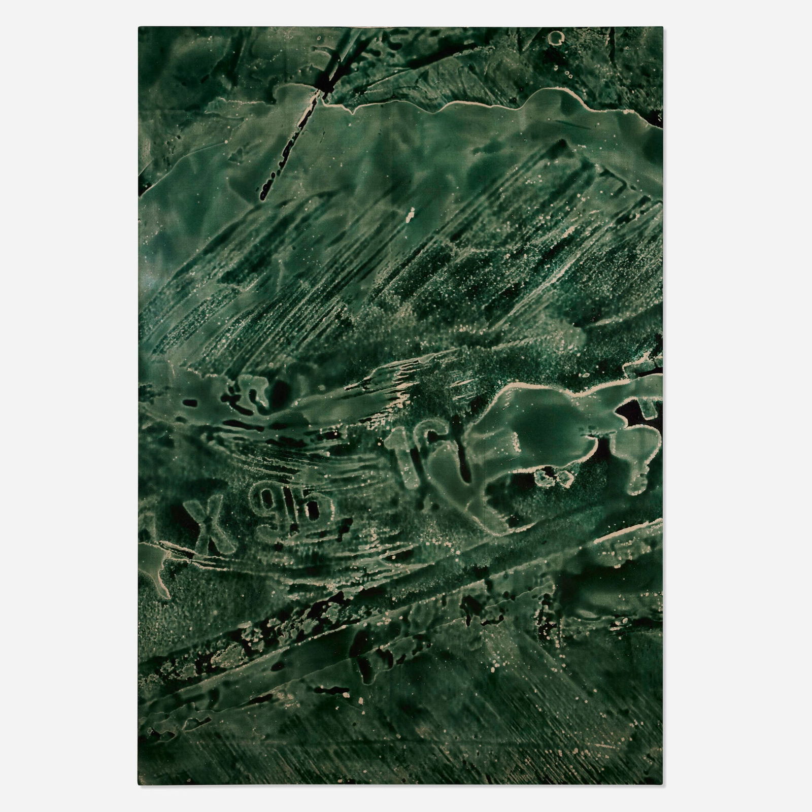 Daniel Lefcourt, Cast (Divisible Into Discrete Unites): Daniel Lefcourt Cast (Divisible Into Discrete Unites) 2013PBK31 (perylene green-black) pigment and urethane paint on canvas 80 h x 56 w in (203 x 142 cm) Signed and dated to verso 'DL 2013'.