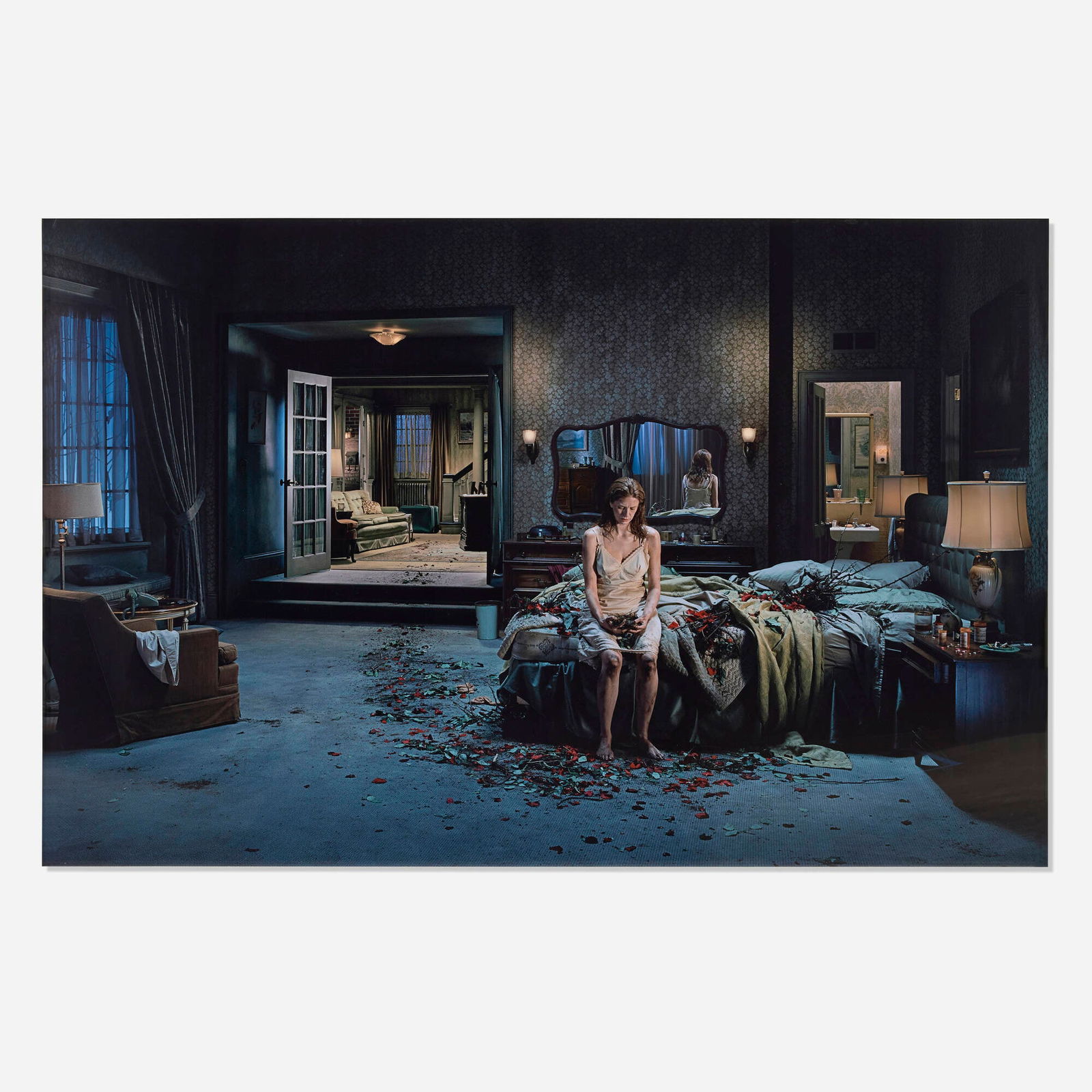 Gregory Crewdson, Untitled (bed of roses) (from the Beneath the Roses series): Gregory Crewdson Untitled (bed of roses) (from the Beneath the Roses series) 2005laser direct C-print mounted to aluminum 57 h x 88 w in (145 x 224 cm) Signed to gallery label on frame verso '