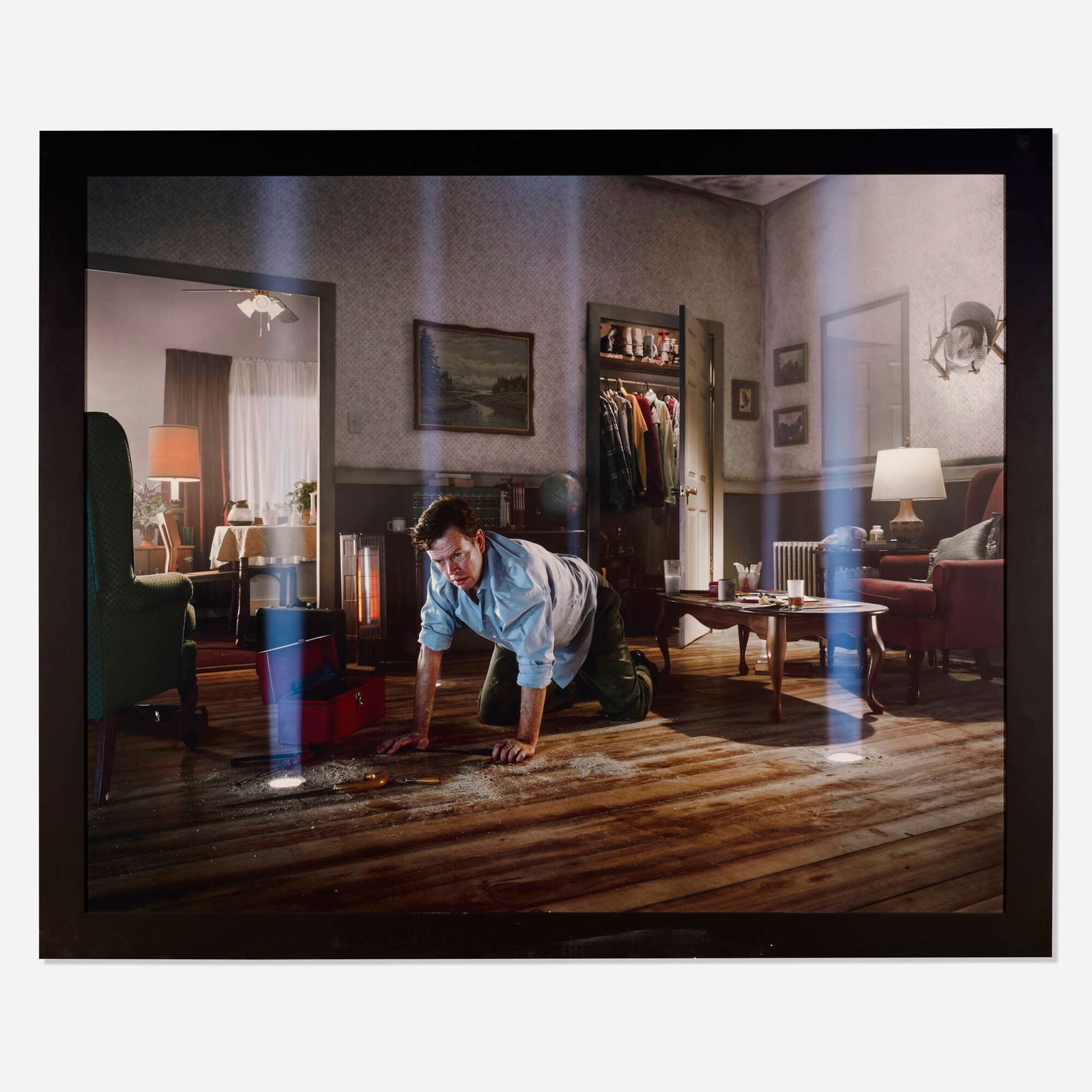 Gregory Crewdson, Untitled (Dylan on the floor): Gregory Crewdson Untitled (Dylan on the floor) 2001laser direct C-print mounted to aluminum in artist's frame 53.5 h x 65.5 w in (136 x 166 cm) Signed to label on verso 'Gregory Crewdson'. Thi