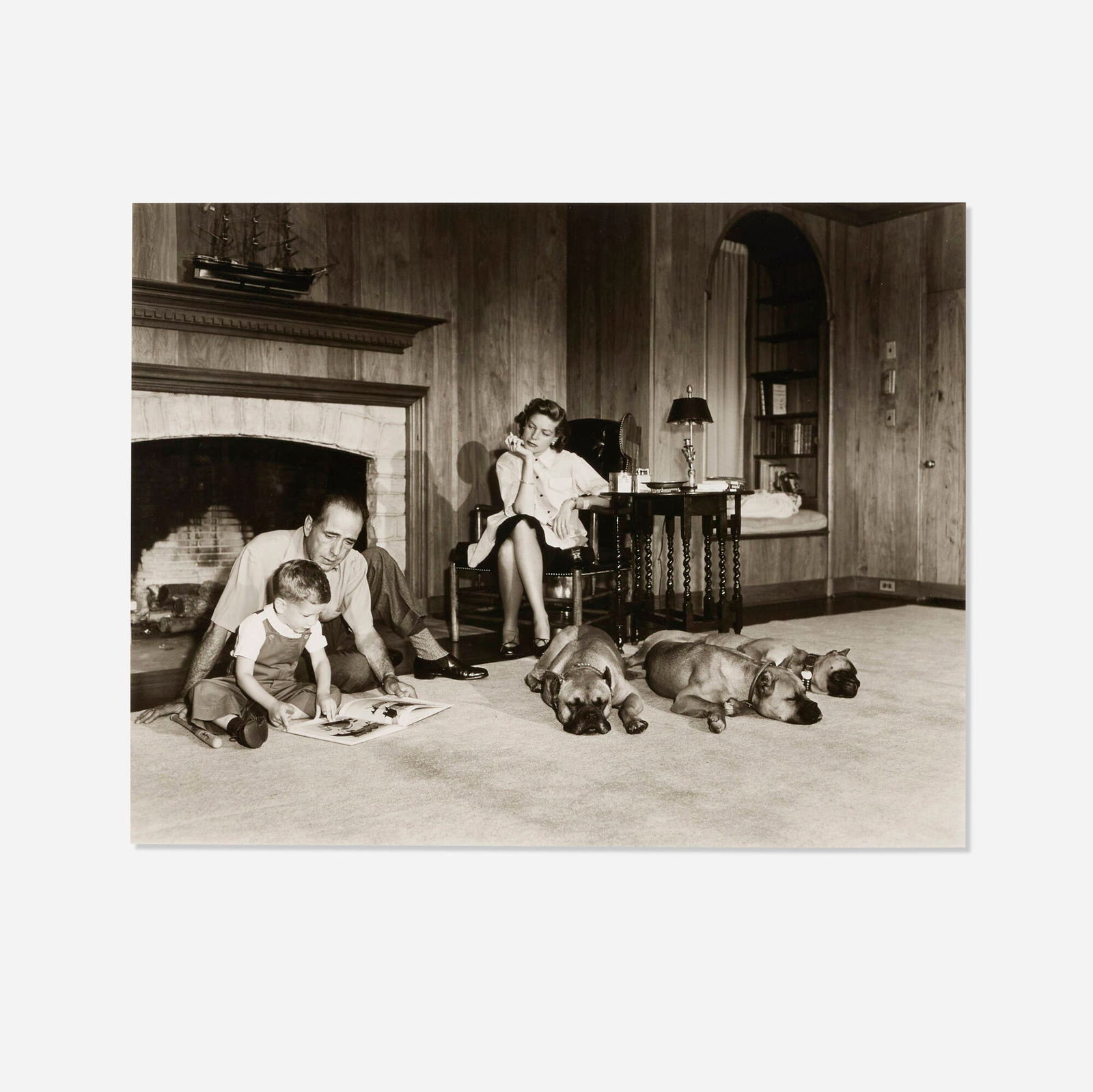 Sid Avery, Bogart and Bacall with Dogs: Sid Avery Bogart and Bacall with Dogs 1952vintage gelatin silver print image: 10 h x 13 w in (25 x 33 cm) sheet: 11 h x 14 w in (28 x 36 cm) Signed and inscribed to verso with copyright sta