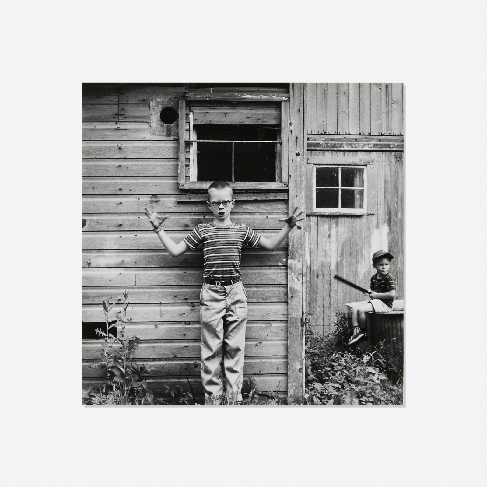 Ralph Eugene Meatyard, Untitled (Boy Making Gesture) (from Portfolio Three: Ralph Eugene Meatyard): Ralph Eugene Meatyard Untitled (Boy Making Gesture) (from Portfolio Three: Ralph Eugene Meatyard) 1959 / printed 1974gelatin silver print image: 7 h x 7 w in (18 x 18 cm) mount: 15 h x 12 w in (38