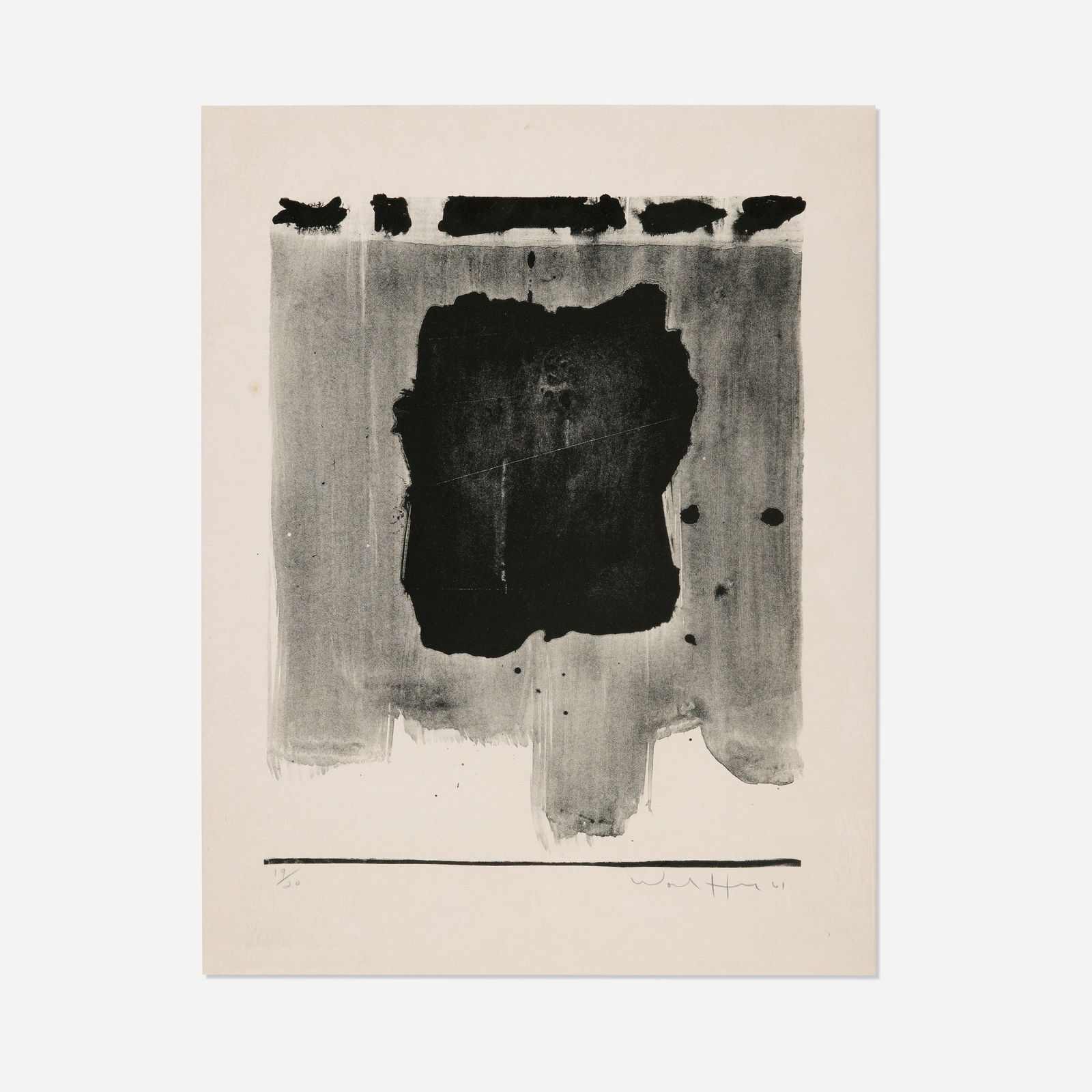 Emerson Woelffer, Untitled: Emerson Woelffer Untitled 1961lithograph on Rives BFK sight: 18.75 h × 14.5 w in (48 × 37 cm) This work is being sold to raise scholarship funds for the Otis College of Art and