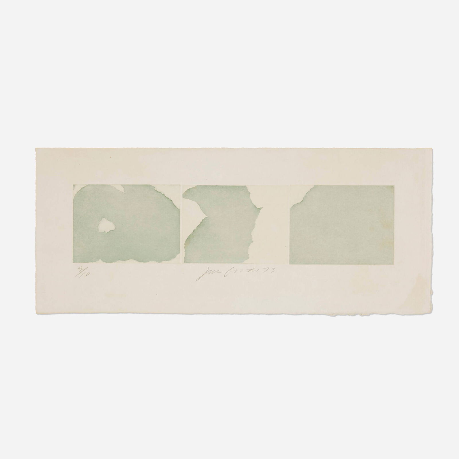 Joe Goode, Untitled: Joe Goode Untitled 1973aquatint in colors image: 4.5 h x 17.75 w in (11 x 45 cm) sheet: 9.25 h x 22 w in (23 x 56 cm) Signed, dated and numbered to lower margin '9/10 Joe Goode 73'. This wo