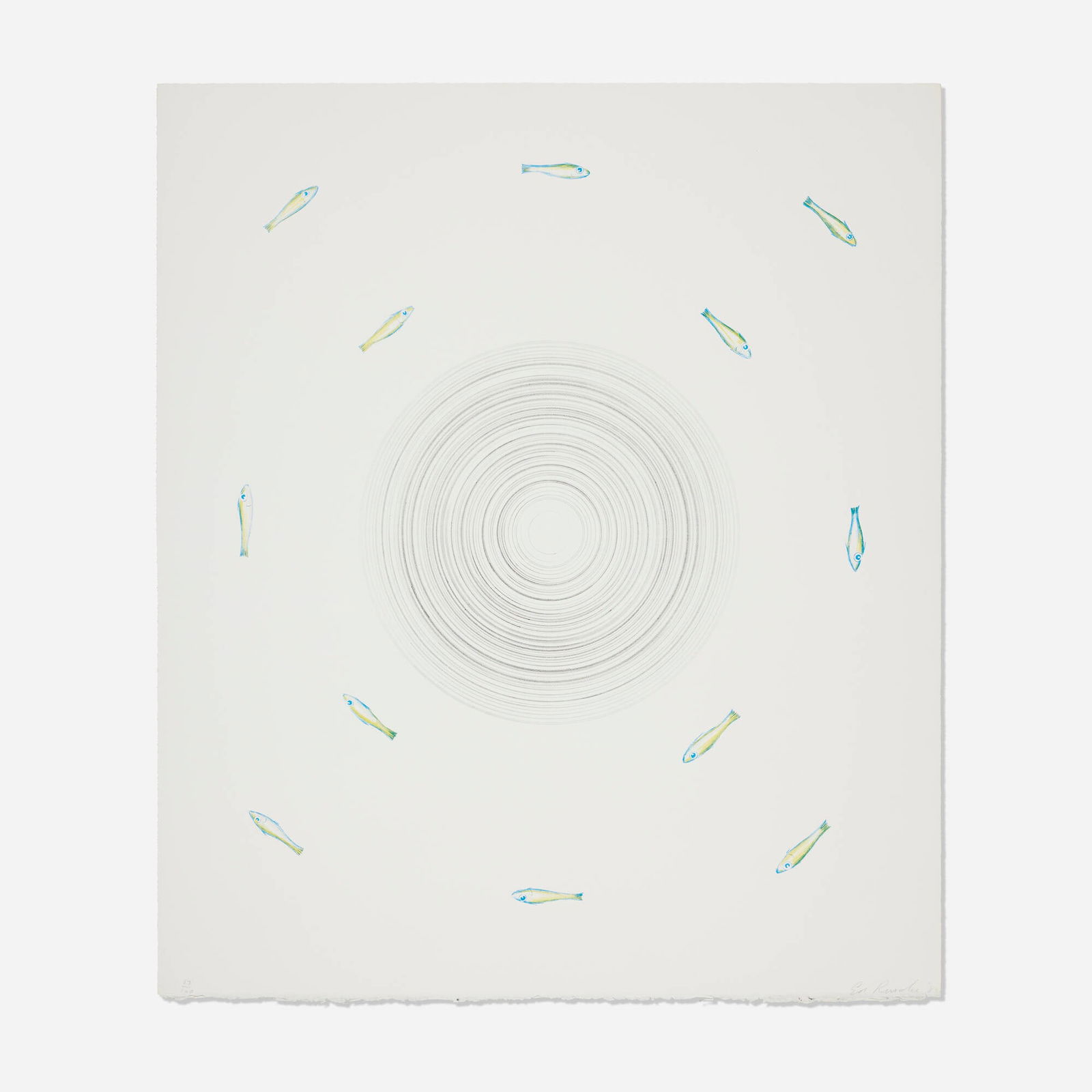 Ed Ruscha, Untitled: Ed Ruscha Untitled 1983lithograph in colors on Arches 88 33.25 h x 28.5 w in (84 x 72 cm) Signed, dated and numbered to lower edge '87/100 Ed Ruscha '83' with publisher's blindstamp. This work