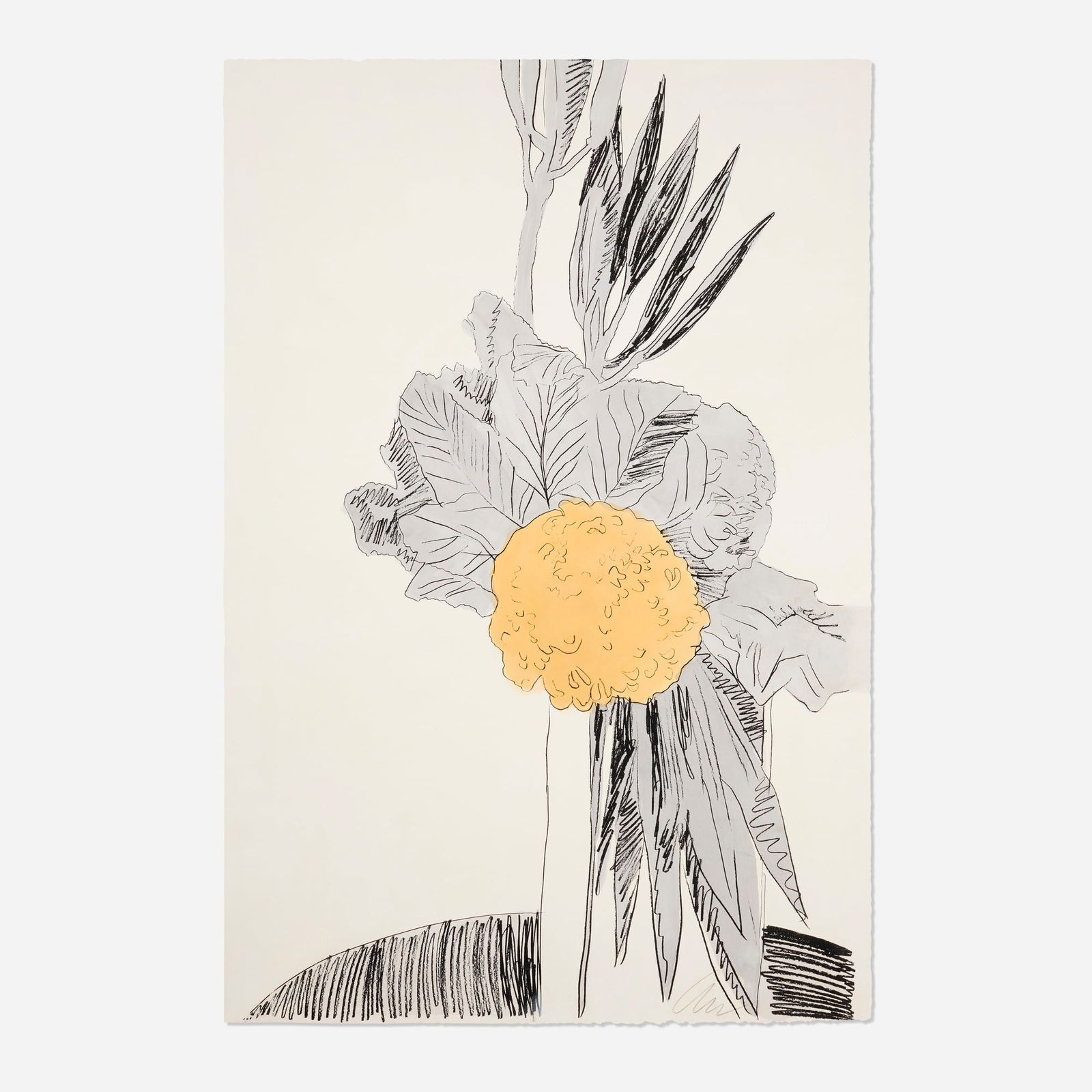 Andy Warhol, Flowers (Hand-Colored): Andy Warhol Flowers (Hand-Colored) 1974screenprint hand-colored with Dr. Martin's aniline watercolor dyes 40.375 h x 27.125 w in (103 x 69 cm) Signed to lower right 'AW'. Signed, dated and num