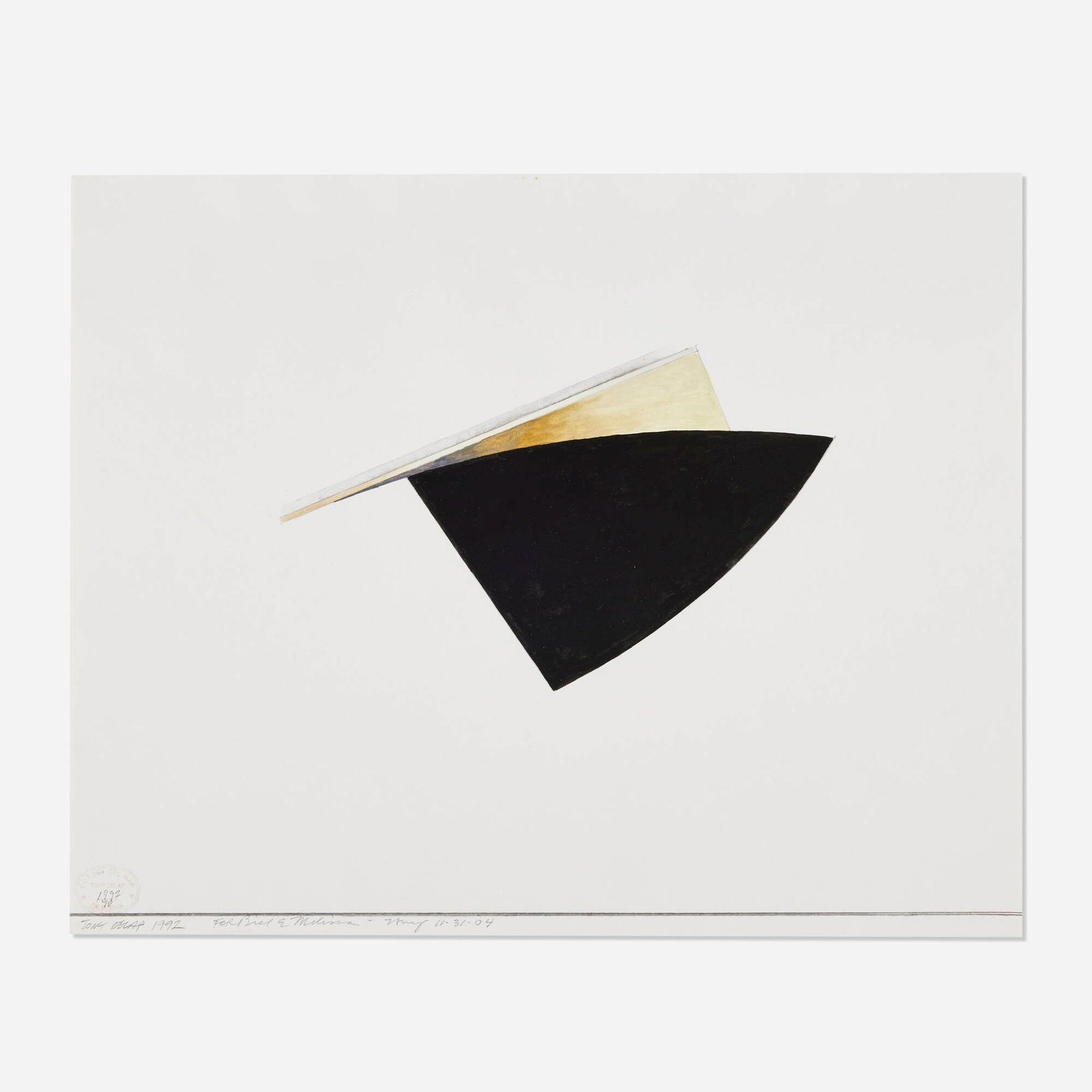 Tony DeLap, Untitled: Tony DeLap Untitled 1992graphite and gouache on paper 13.000 h x 16.125 w in (33 x 41 cm) Signed, dated and inscribed to lower edge 'Tony DeLap 1992 For Bill and Melissa May 11-31-04'.
