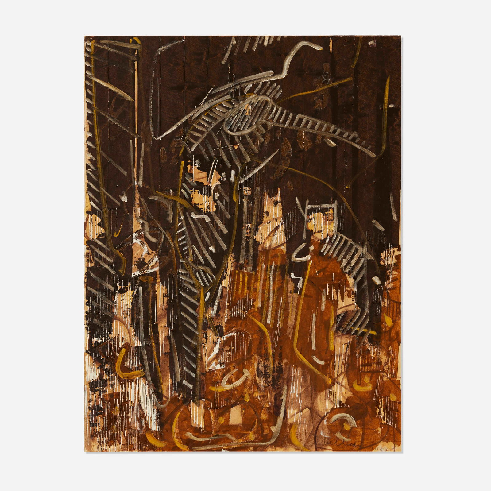 Lee Mullican, Untitled: Lee Mullican Untitled 1958mixed media on paper 23.250 h x 17.750 w in (59 x 45 cm) Signed and dated to lower right 'L Mullican 1958'. This work will ship from Los Angeles,