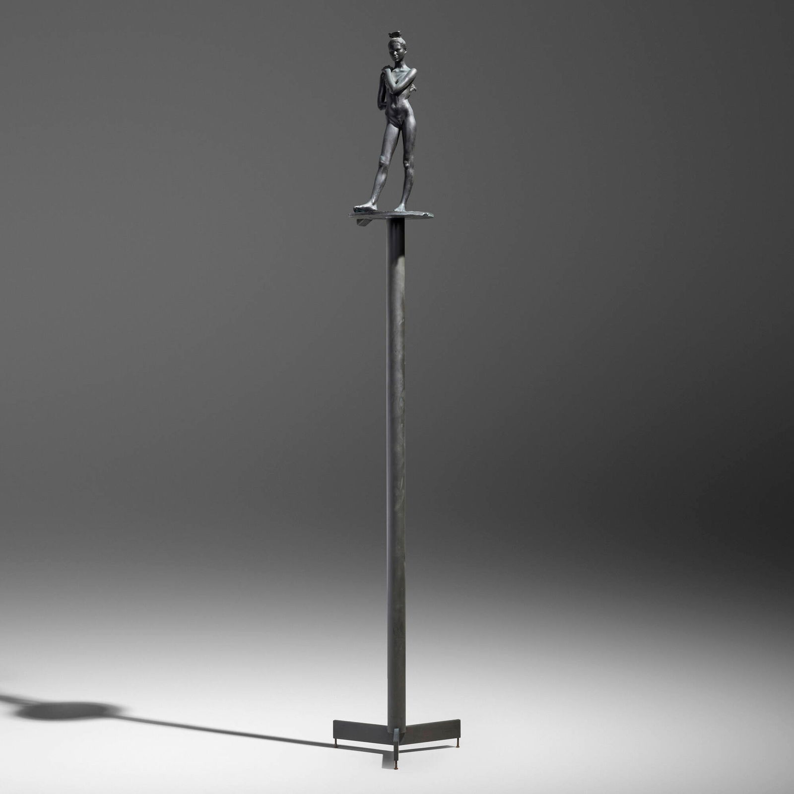 Robert Graham, Frieze Figure II-G: Robert Graham Frieze Figure II-G 1988patinated bronze 59.000 h x 10.500 w x 10.500 d in (150 x 27 x 27 cm) Impressed signature to base 'RG'. This work is from the edition of 3 unique examples.