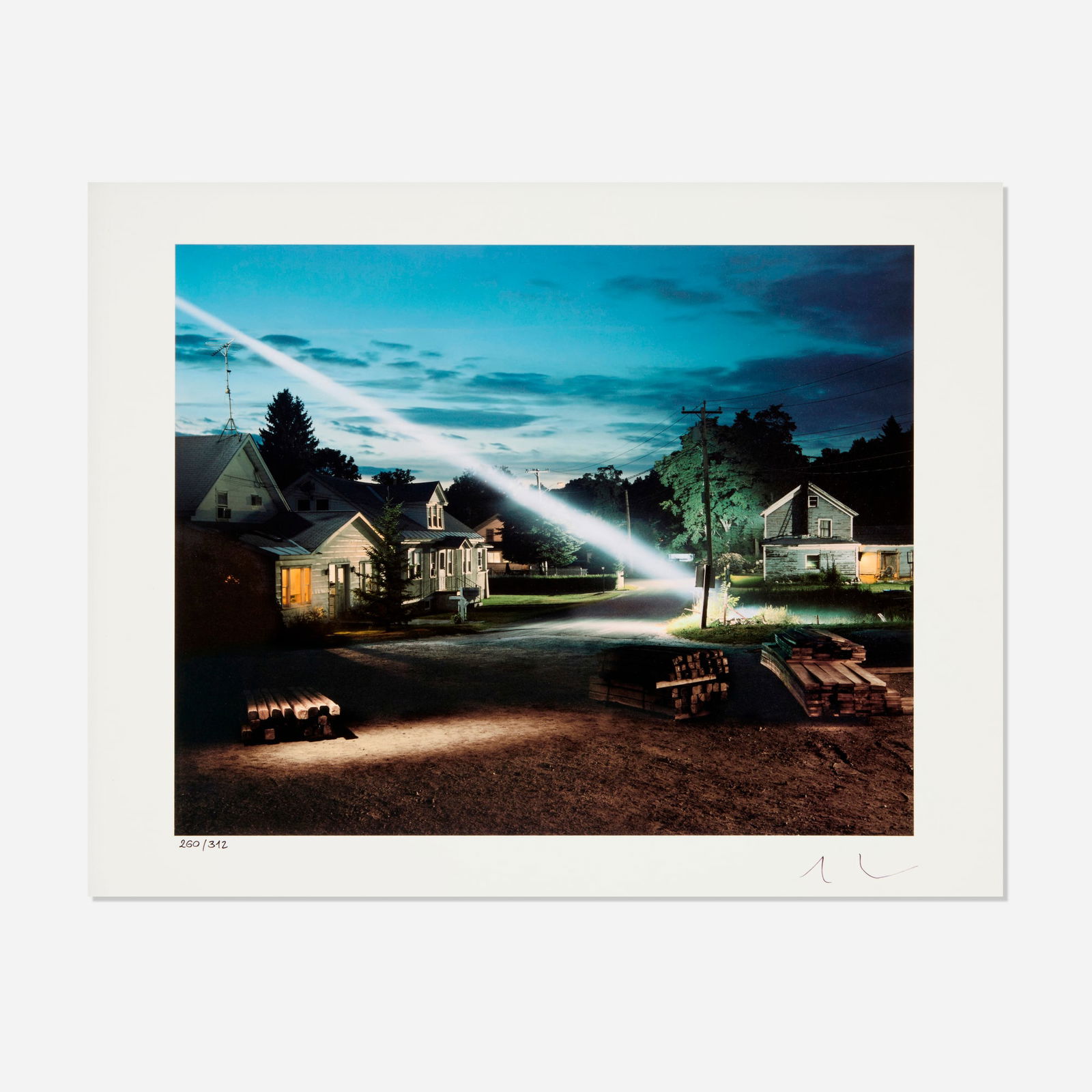 Gregory Crewdson, Untitled (Ray of Light) (from the Twilight series): Gregory Crewdson Untitled (Ray of Light) (from the Twilight series) 2023digital inkjet print image: 9.000 h x 11.250 w in (23 x 29 cm) sheet: 11.000 h x 14.000 w in (28 x 36 cm) Signed and