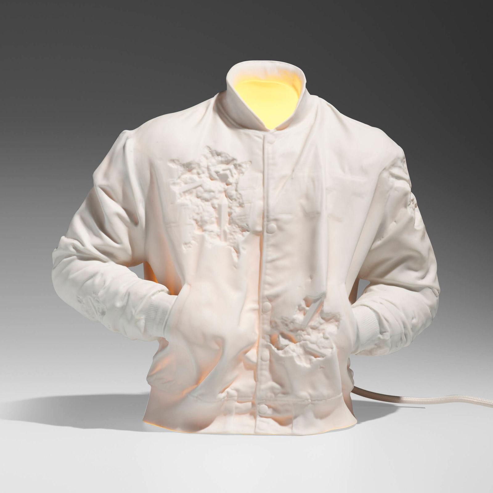 Daniel Arsham, Eroded Jacket: Daniel Arsham Eroded Jacket 2020porcelain 11 h x 11.5 w x 6 d in (28 x 29 x 15 cm) Stamped artist's and manufacturer's mark to verso 'AA'. This work is number 118 from the edition of 150 publi