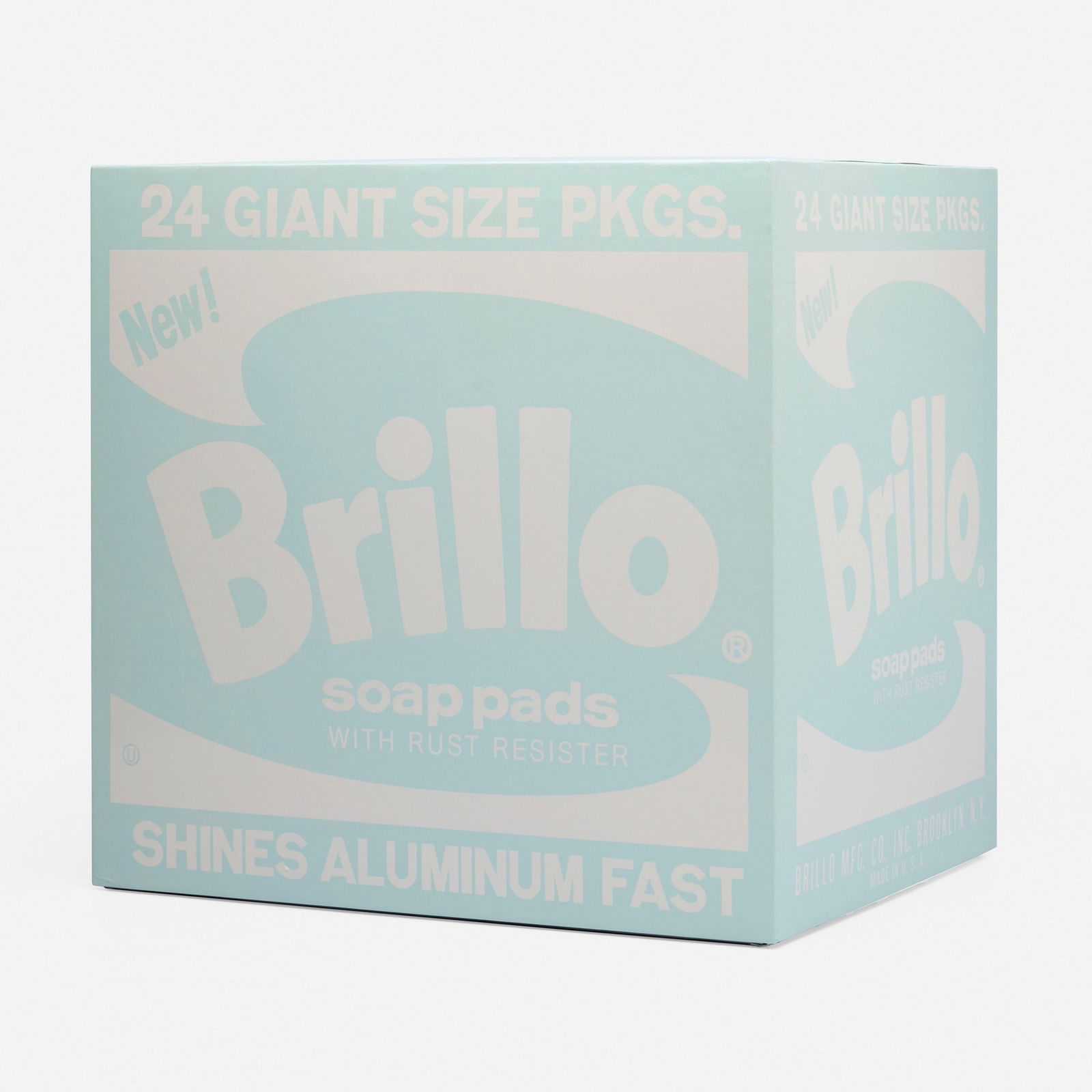 Daniel Arsham, Eroded Brillo Box (White): Daniel Arsham Eroded Brillo Box (White) 2020cast resin, quartz specimens 11.375 h x 11.625 w x 9.25 d in (29 x 30 x 23 cm) Printed number to holographic decal label to box 'Certified Archive E
