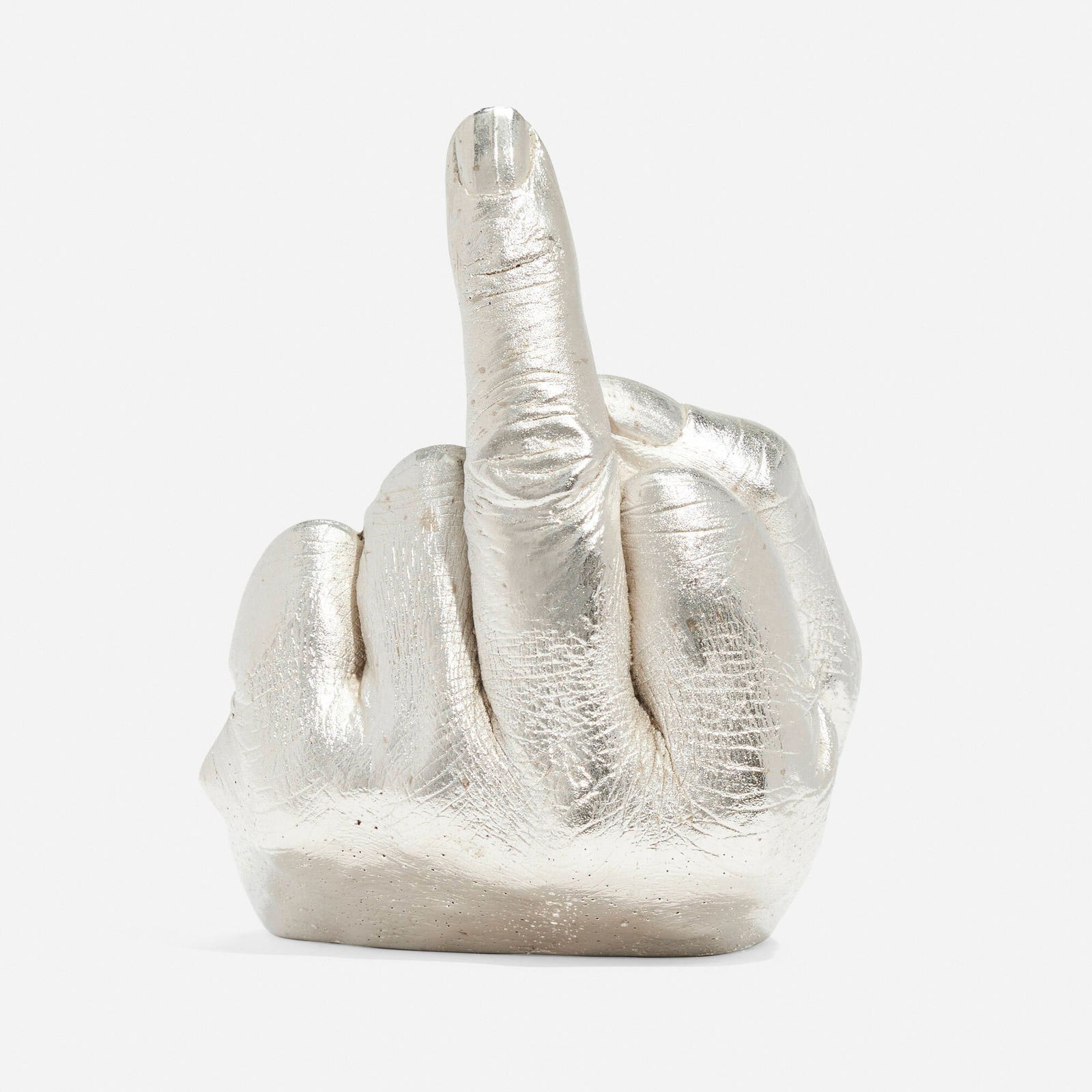 Ai Weiwei, The Artist's Hand: Ai Weiwei The Artist's Hand 2017electroplated rhodium on cast urethane resin 5 h x 4 w x 4.5 d in (13 x 10 x 11 cm) Incised signature to underside 'Wei Ai'. This work is from the edition of 10
