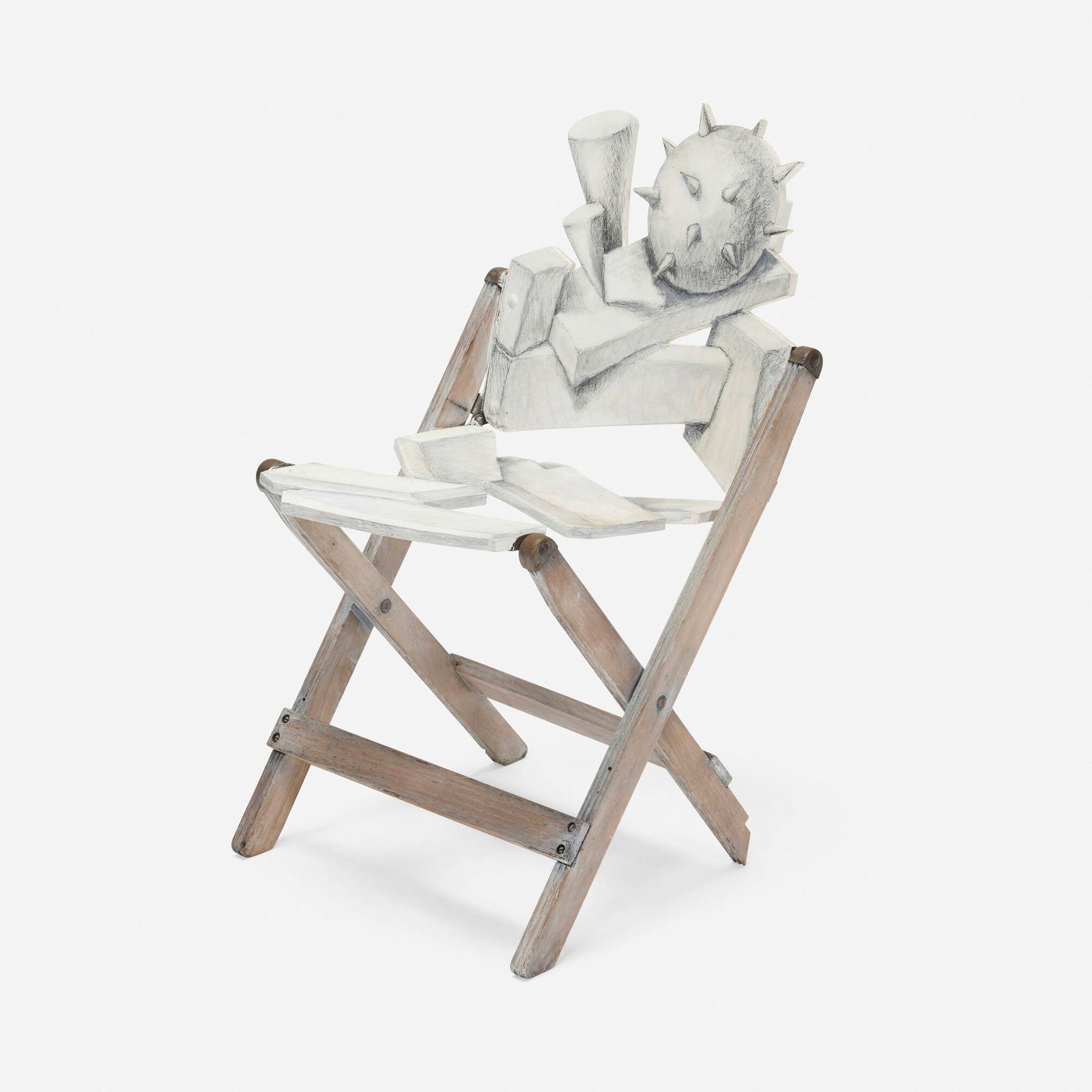 John Cederquist, White Chair #1: John Cederquist White Chair #1 1994found folding chair, paint, charcoal 29 h x 17 w x 20 d in (74 x 43 x 51 cm) Signed to seat 'Cederquist'. Sold with hand-written hanging instructions from th