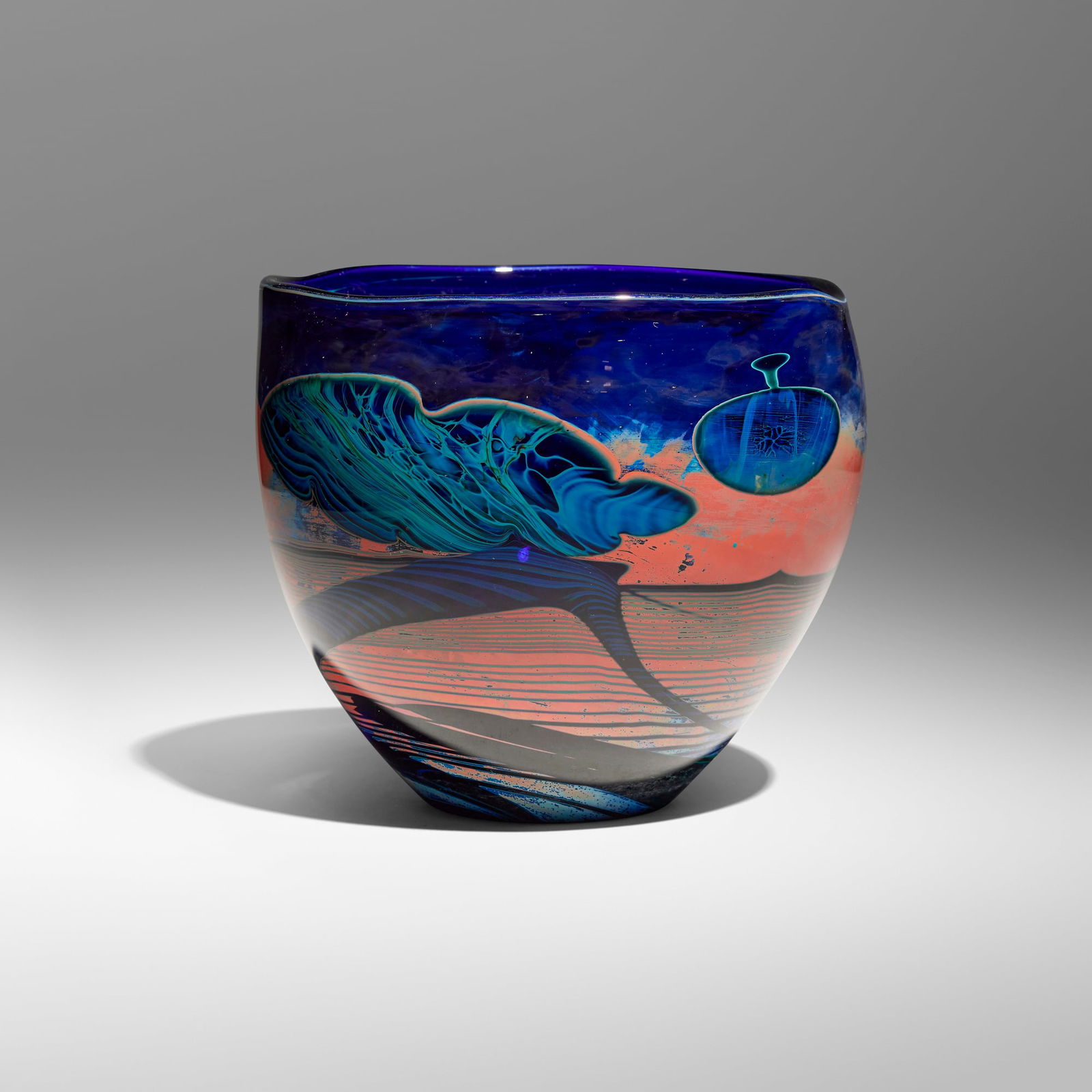 John Lewis, Planter: John Lewis Planter 2011glass 6.25 h x 7.25 dia in (16 x 18 cm) Incised signature, date and inscription to underside 'I drilled this hole John Lewis 2011'. Provenance: G