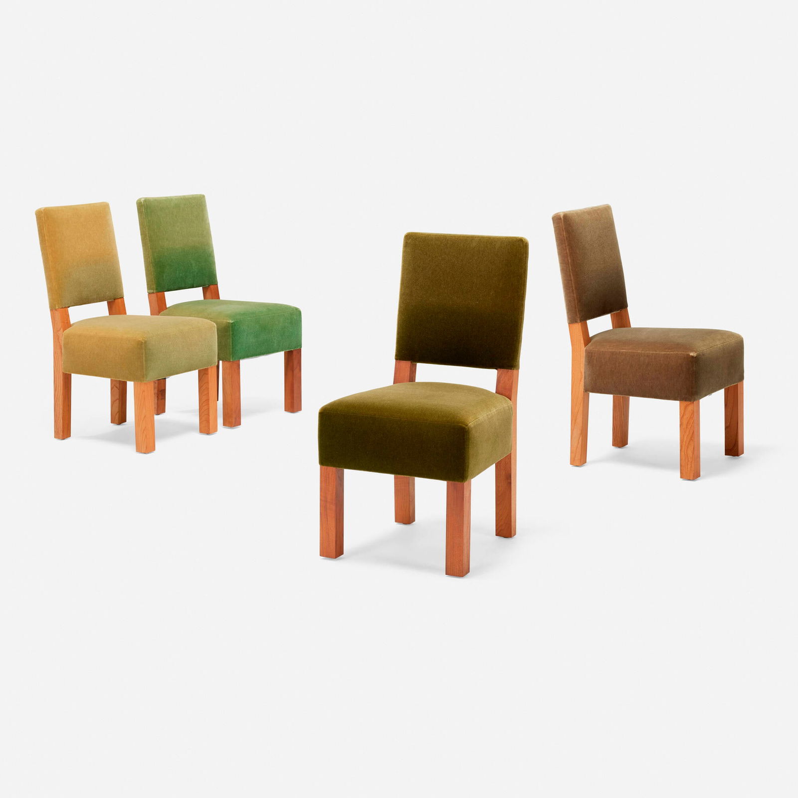 Roy McMakin, Game table chairs for the El Vuelo Residence, set of four: Roy McMakin Game table chairs for the El Vuelo Residence, set of four Domestic Furniture Co./Big Leaf ManufacturingUSA, 2002upholstery, elm 38 h x 19.5 w x 21 d in (97 x 50 x 53 cm) Thes
