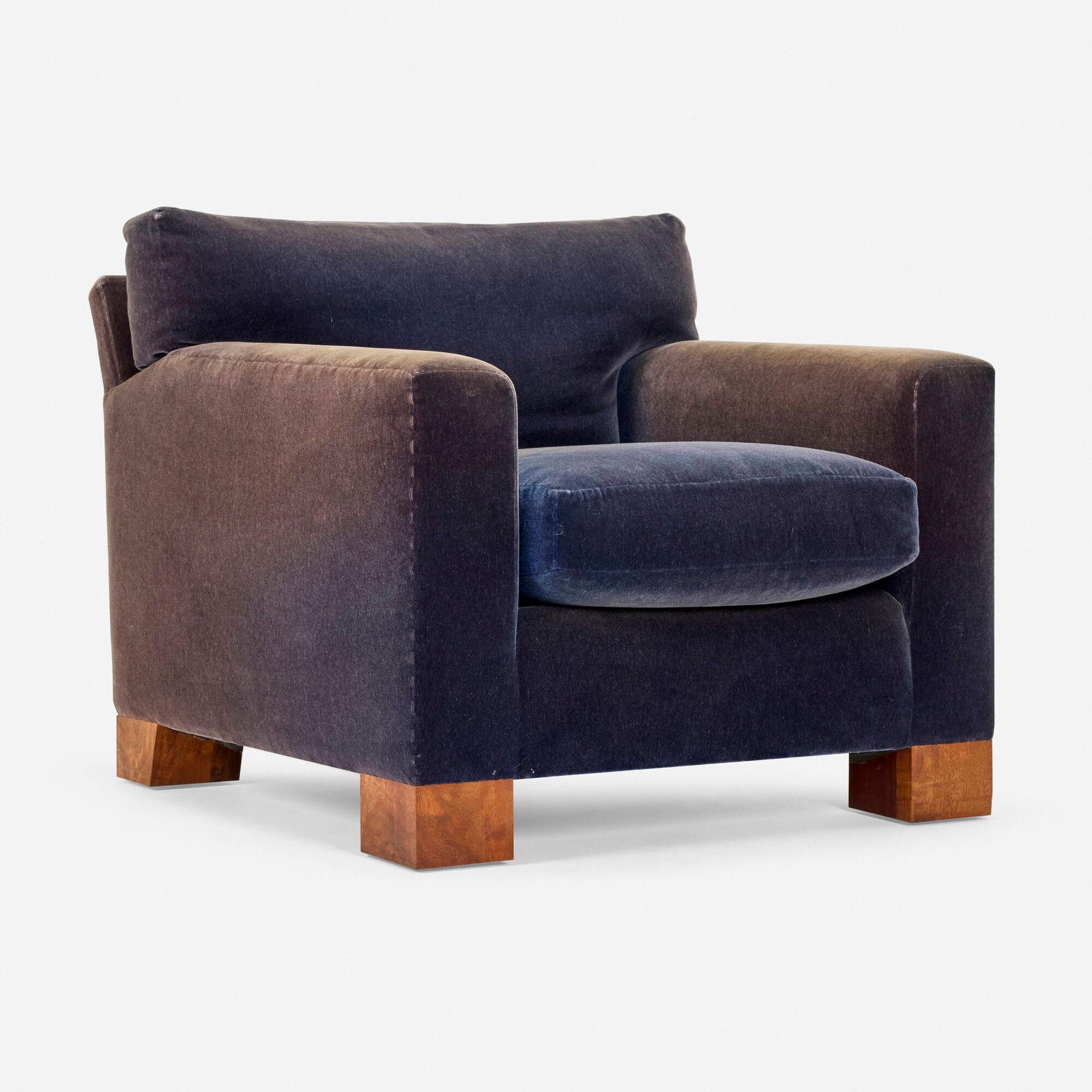 Roy McMakin, Lounge Chair for the El Vuelo Residence: Roy McMakin Lounge Chair for the El Vuelo Residence Domestic Furniture Co./Big Leaf ManufacturingUSA, 2002upholstery, claro walnut 34 h × 36 w × 40 d in (86 × 91 × 102 cm) Proven