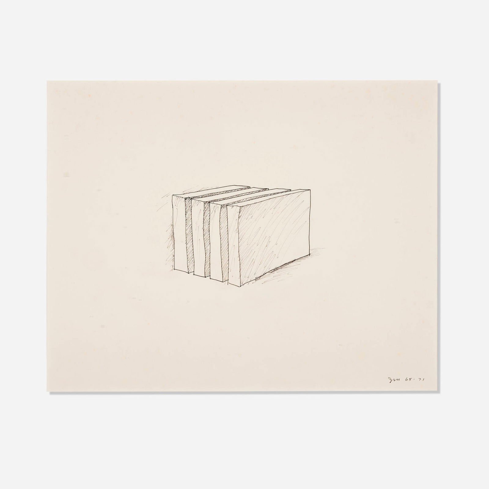John McCracken, Untitled: John McCracken Untitled 1965-1971ink on paper sight: 16.5 h x 20.75 w in (42 x 53 cm) Signed and dated to lower right 'JM 65-71'. Provenance: The Artist | Collection of