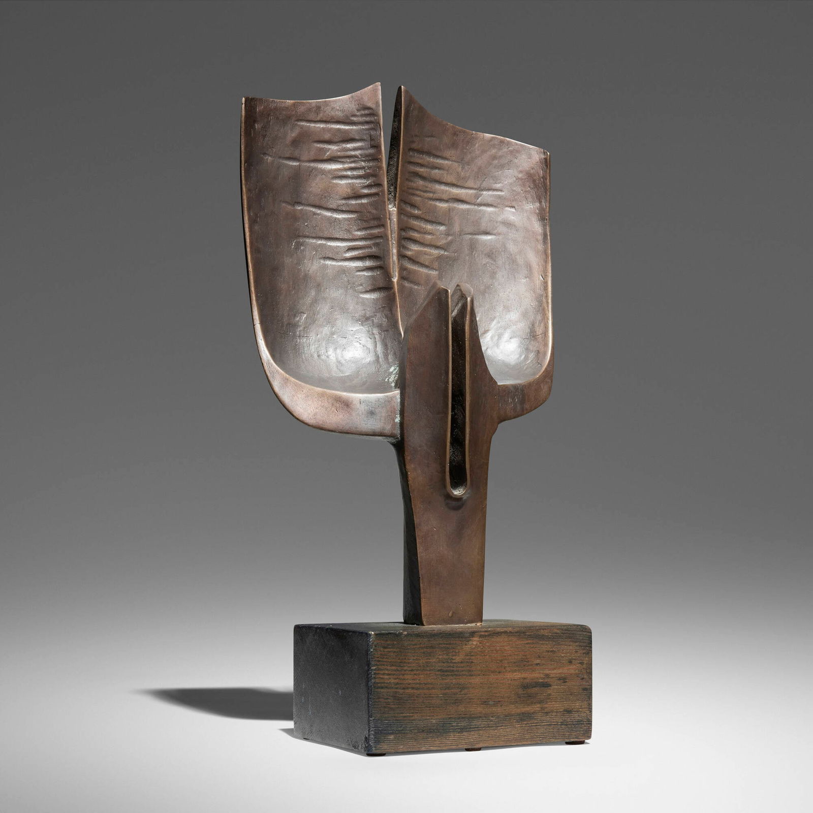 Peter Boiger, Orakel V: Peter Boiger Orakel V c. 1981bronze, wood 16 h x 7.75 w x 4.5 d in (41 x 20 x 11 cm) Impressed number to base 'B0I 3/10'.Titled and inscribed to artist's label to underside 'Orakel V Bronze'.