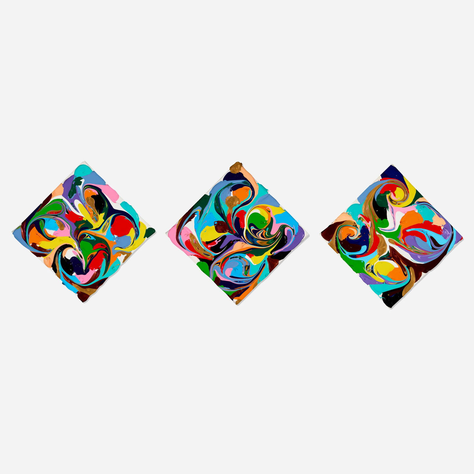 Eduardo Guelfenbein, Untitled (three works): Eduardo Guelfenbein Untitled (three works) acrylic on canvas each: 11 h x 11 w in (28 x 28 cm) Signed to verso of each 'Eduardo Guelfenbein'. This work will ship from Lambertvill