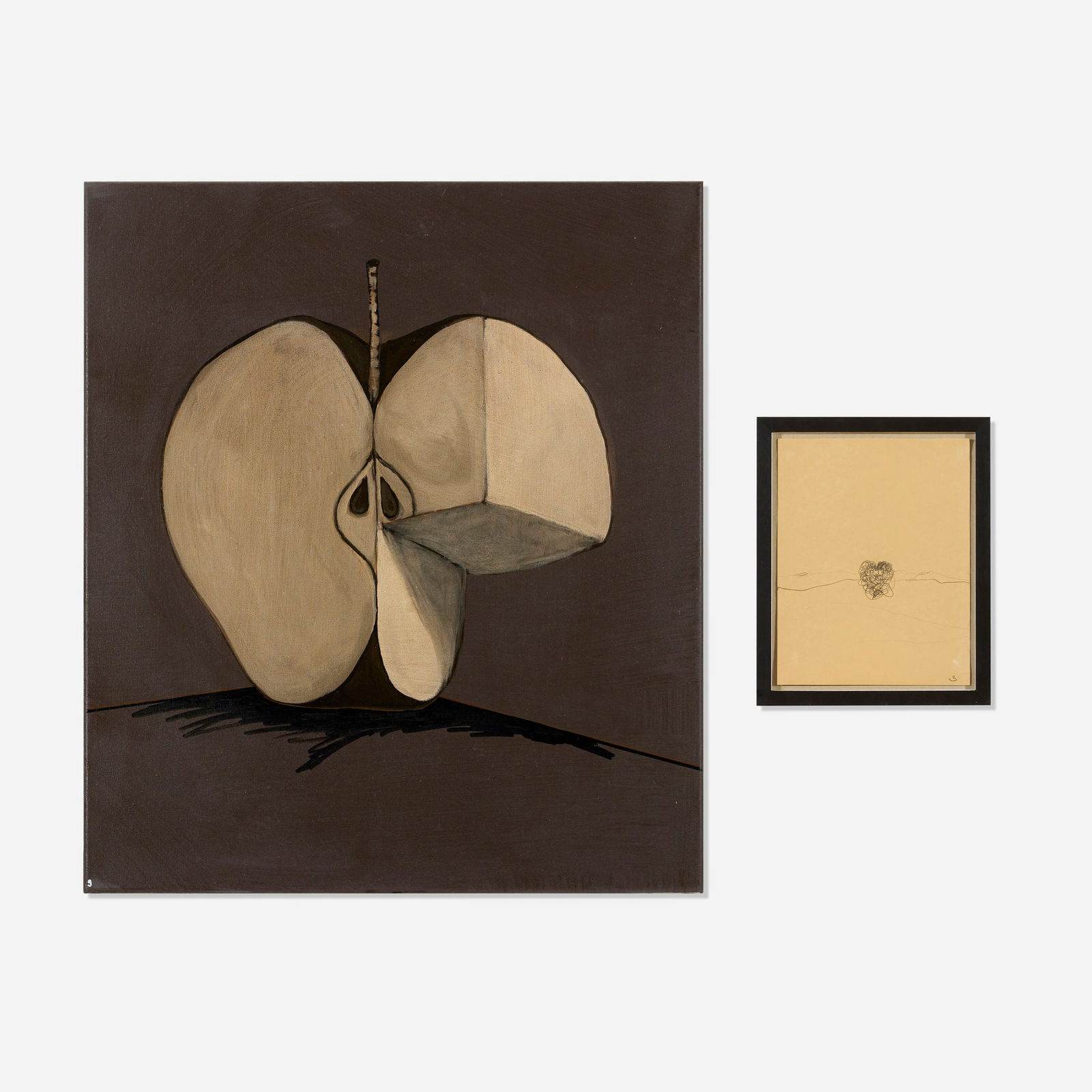 Thomas Zipp, Lyserg (diptych): Thomas Zipp Lyserg (diptych) 1986acrylic and oil on canvas, graphite on paper 10.75 h x 8.5 w in (27 x 22 cm) 31.5 h x 27.5 w x 0.75 d in (80 x 70 x 2 cm) Titled to verso of canvas 'Lyserg