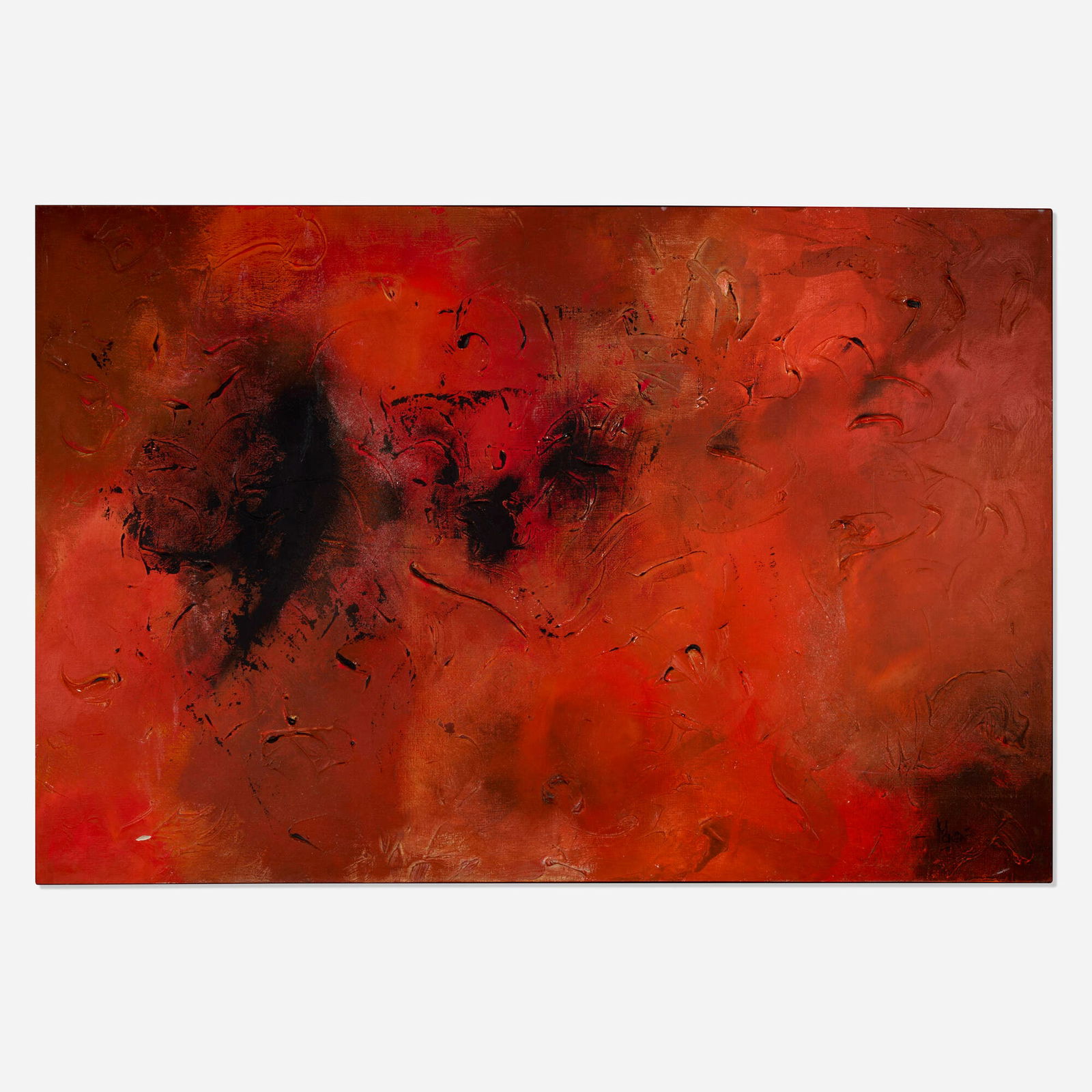 Gustavo Perez Monzon, Scarlett: Gustavo Perez Monzon Scarlett 1989oil on canvas 38.25 h x 57.375 w in (97 x 146 cm) Signed to lower right 'Monzon'. Signed, titled, dated and inscribed to verso '307 Scarlett Monzon 1989'.