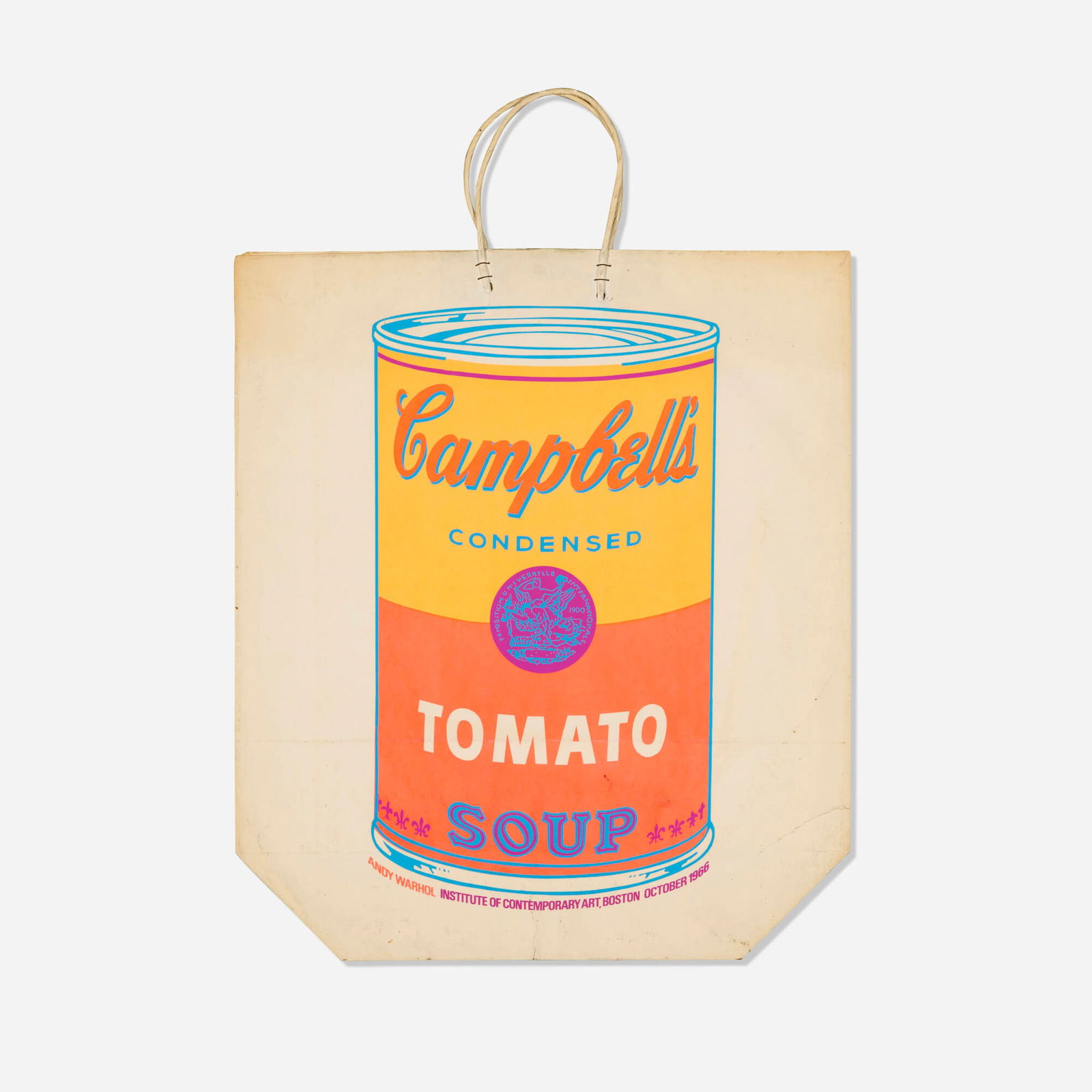 Andy Warhol, Campbell's Soup Can (Tomato): Andy Warhol Campbell's Soup Can (Tomato) 1966screenprint in colors on paper shopping bag 24 h x 17 w in (61 x 43 cm) This work is from the edition of unknown size published for the exhibition