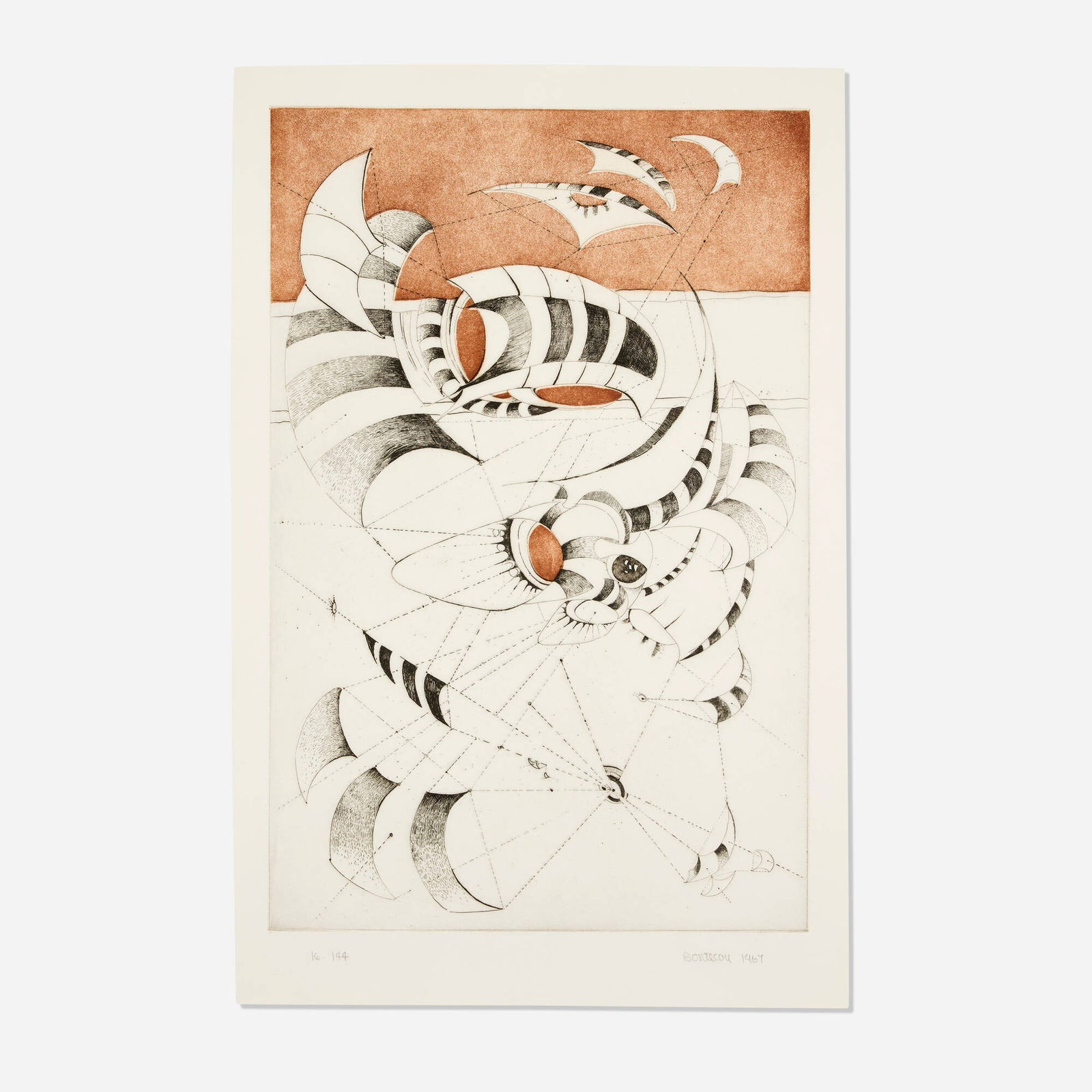 Lee Bontecou, Untitled (from the National Collection of Fine Arts portfolio): Lee Bontecou Untitled (from the National Collection of Fine Arts portfolio) 1967etching and aquatint in colors image: 26 h x 17 w in (66 x 43 cm) sheet: 30 h x 19.75 w in (76 x 50 cm) Signe