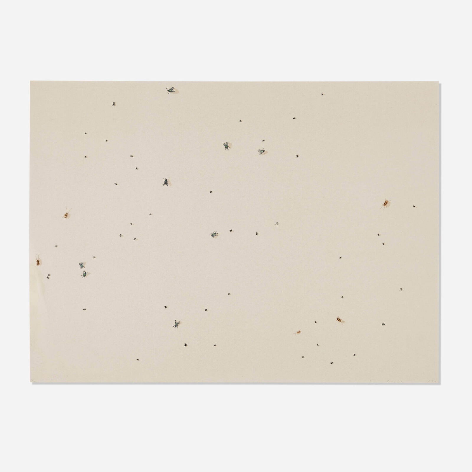 Ed Ruscha, Pearl Dust Combination (from the Insects portfolio): Ed Ruscha Pearl Dust Combination (from the Insects portfolio) 1972screenprint in colors with pearl dust on Fabriano sight: 19.75 h x 26.75 w in (50 x 68 cm) Signed, dated and numbered to lower