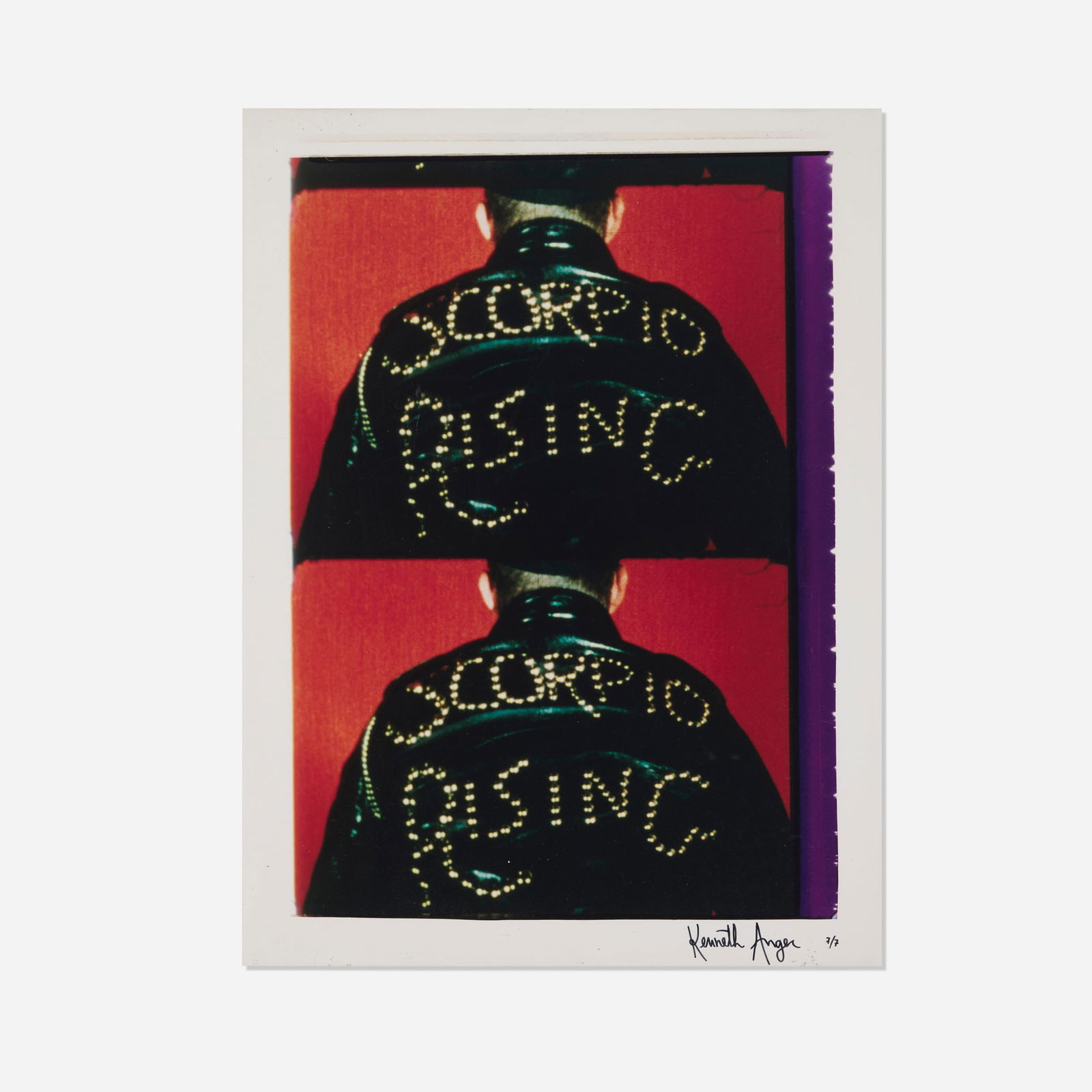 Kenneth Anger, Scorpio Rising: Kenneth Anger Scorpio Rising 1963C-print image: 22.5 h x 15.75 w in (57 x 40 cm) sight: 25 h x 18.75 w in (63 x 48 cm) Signed and numbered to lower right 'Kenneth Anger 7/7'. This work is n