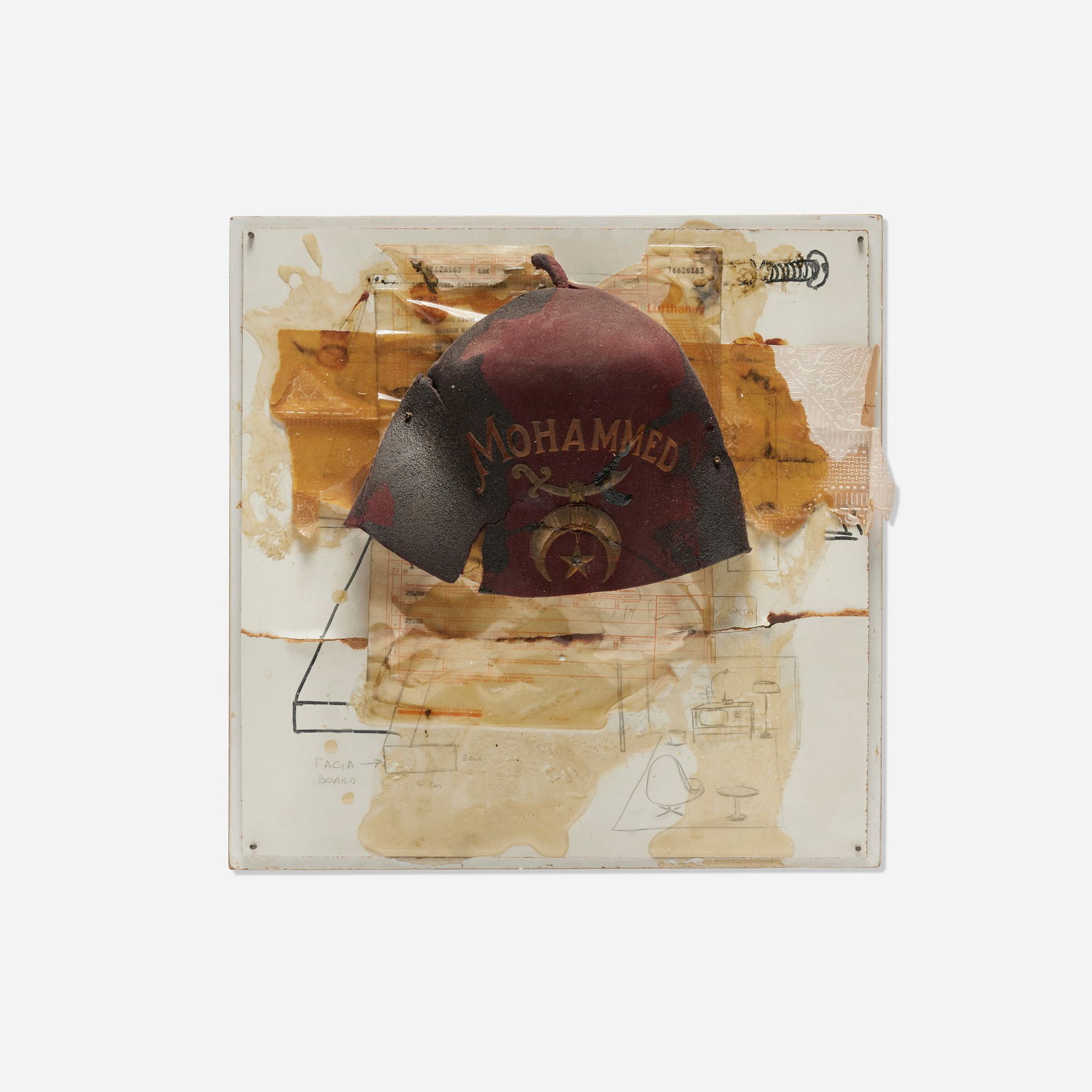 Edward Kienholz, Study TV Room USA (Mohammed): Edward Kienholz Study TV Room USA (Mohammed) 1971pencil, ink, paper, resin, felt, pressed wood mounted to board, Perspex 18.625 h x 18.625 w x 5.375 d in (47 x 47 x 14 cm) Signed and dated to