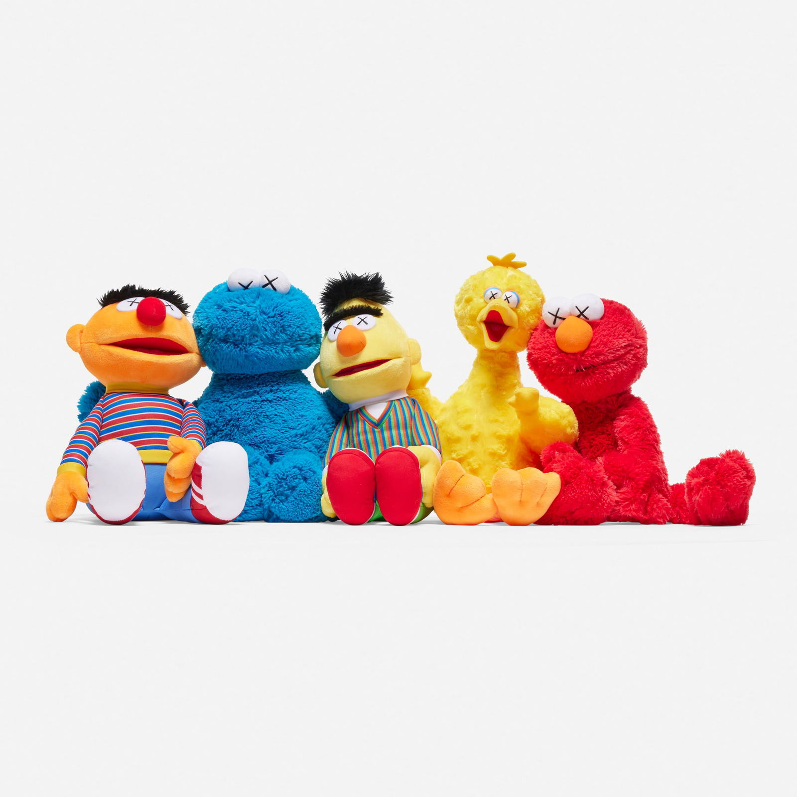 KAWS X Sesame Street, Sesame Street set: KAWS X Sesame Street Sesame Street set 2018polyester, acrylic largest: 20.5 h x 11.5 w x 5 d in (52 x 29 x 13 cm) smallest: 16.5 h x 11 w x 6.5 d in (42 x 28 x 17 cm) Fabric manufacturer's