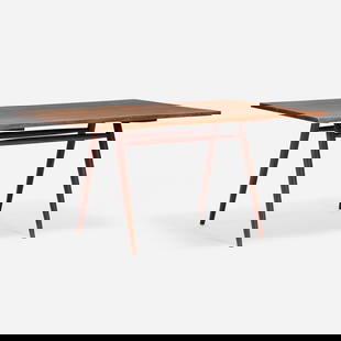 George Nakashima, Turned Leg dining table: George Nakashima Turned Leg dining table Nakashima StudioUSA, 1956American black walnut, rosewood 28.75 h x 60 w x 38 d in (73 x 152 x 97 cm) Table features a book-matched top with two f