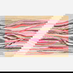 Romeo Reyna, Tapestry: Romeo Reyna Tapestry c. 1970hand-woven wool, cotton, jute, and rope 77.25 h x 117 w in (196 x 297 cm) Provenance: Private Collection, Los Angeles | Bonhams, Los Angeles, Mo