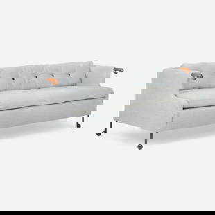 Tyler Hays, Abel settee: Tyler Hays Abel settee BDDWUSA, c. 2015upholstery, cast bronze, walnut 29 h x 83 w x 37 d in (74 x 211 x 94 cm) Provenance: Private Collection This w