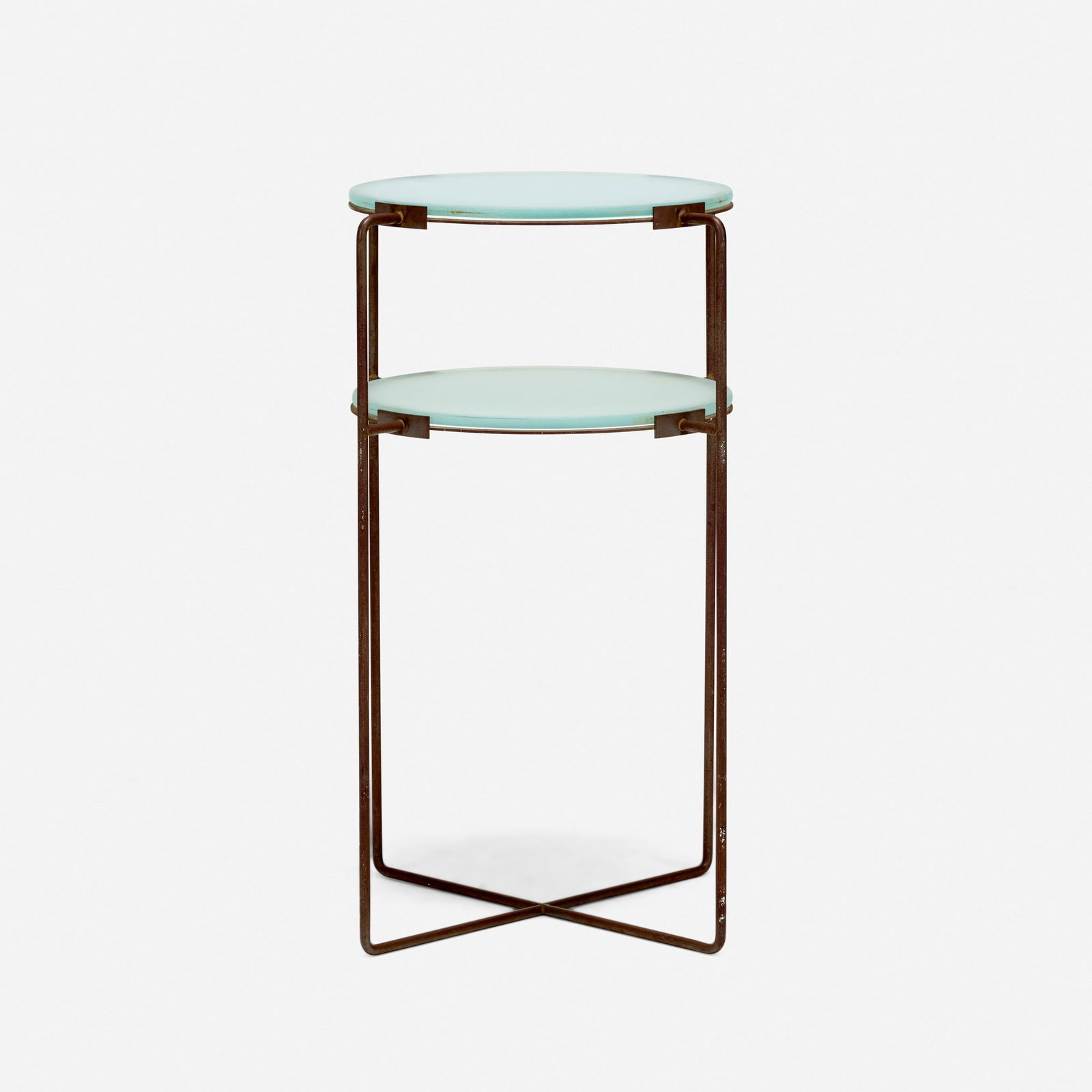 Jasper Morrison, Side table: Jasper Morrison Side table SCPUnited Kingdom, 1984frosted glass, steel 28 h x 18 dia in (71 x 46 cm) This side table design by Jasper Morrison was his first product to go into production