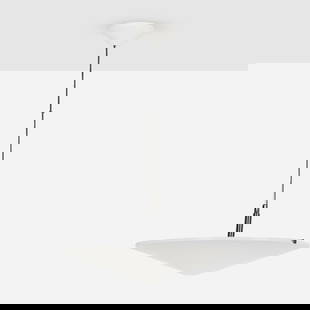 Arteluce, Hanging lamp: Arteluce Hanging lamp Italy, c. 1975enameled aluminum and steel 12.5 h x 31.5 dia in (32 x 80 cm) This work will ship from Los Angeles, California.