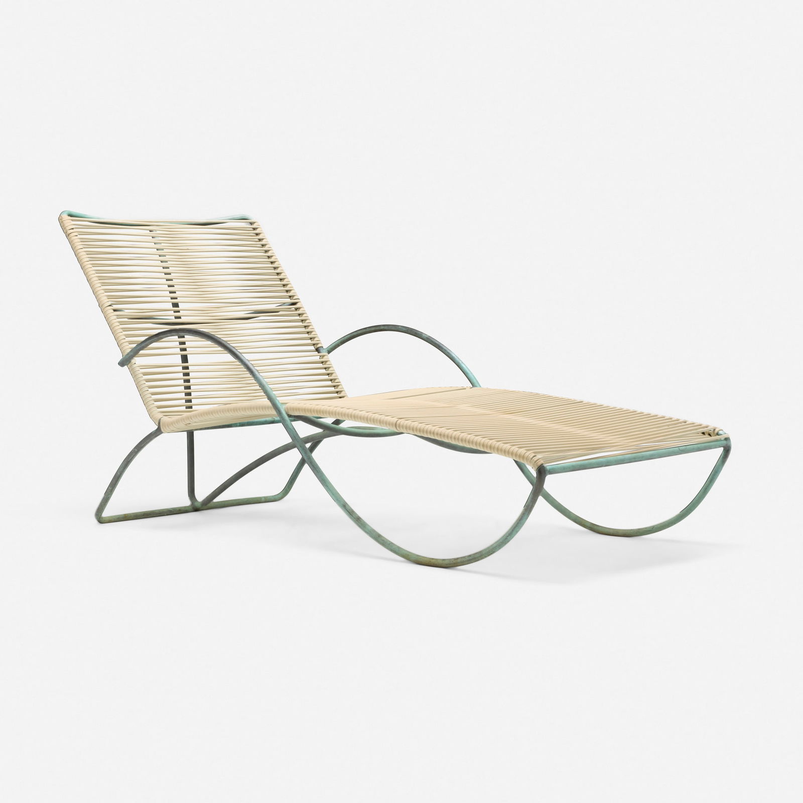 Walter Lamb, Chaise lounge, model C-4700: Walter Lamb Chaise lounge, model C-4700 Brown JordanUSA, c. 1952bronze, nylon cord 32.5 h x 27.5 w x 67 d in (83 x 70 x 170 cm) Provenance: Private Collection, Memphis,