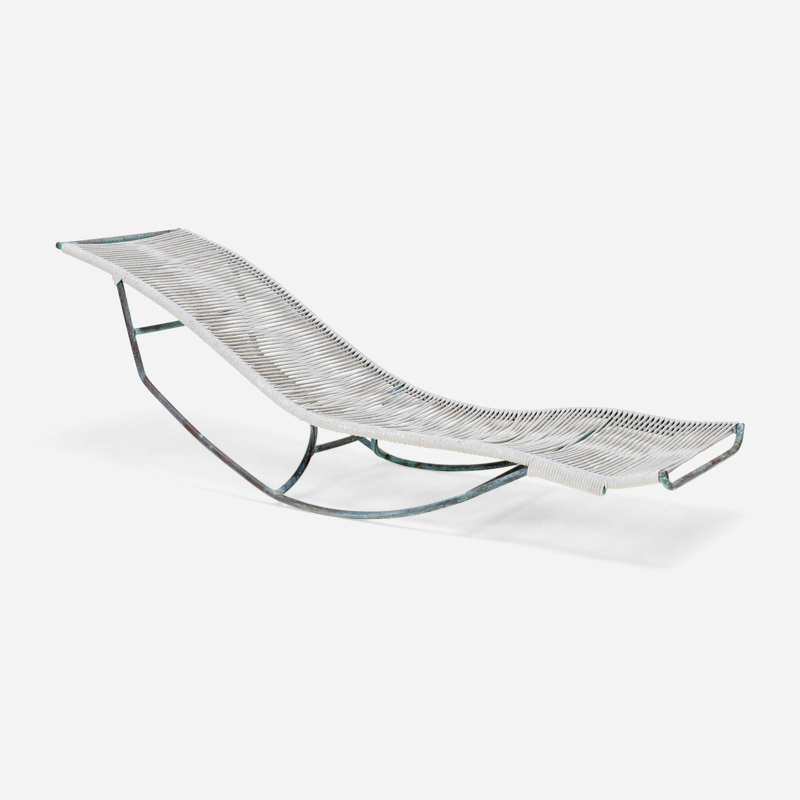 Walter Lamb, Waikiki rocking lounge: Walter Lamb Waikiki rocking lounge Brown JordanUSA, c. 1960bronze, nylon cord 24.5 h x 21 w x 71 d in (62 x 53 x 180 cm) Literature: Walter Lamb, manufacturer's c