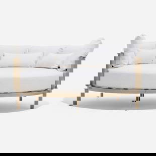 Daniel Germani, Solanas Round chill bed: Daniel Germani Solanas Round chill bed Gandia BlascoSpain 2020 / new productionpowder-coated aluminum, perforated sheet metal, polyurethane foam, fabric 27 h x 69 dia in (69 x 175 cm) Fa