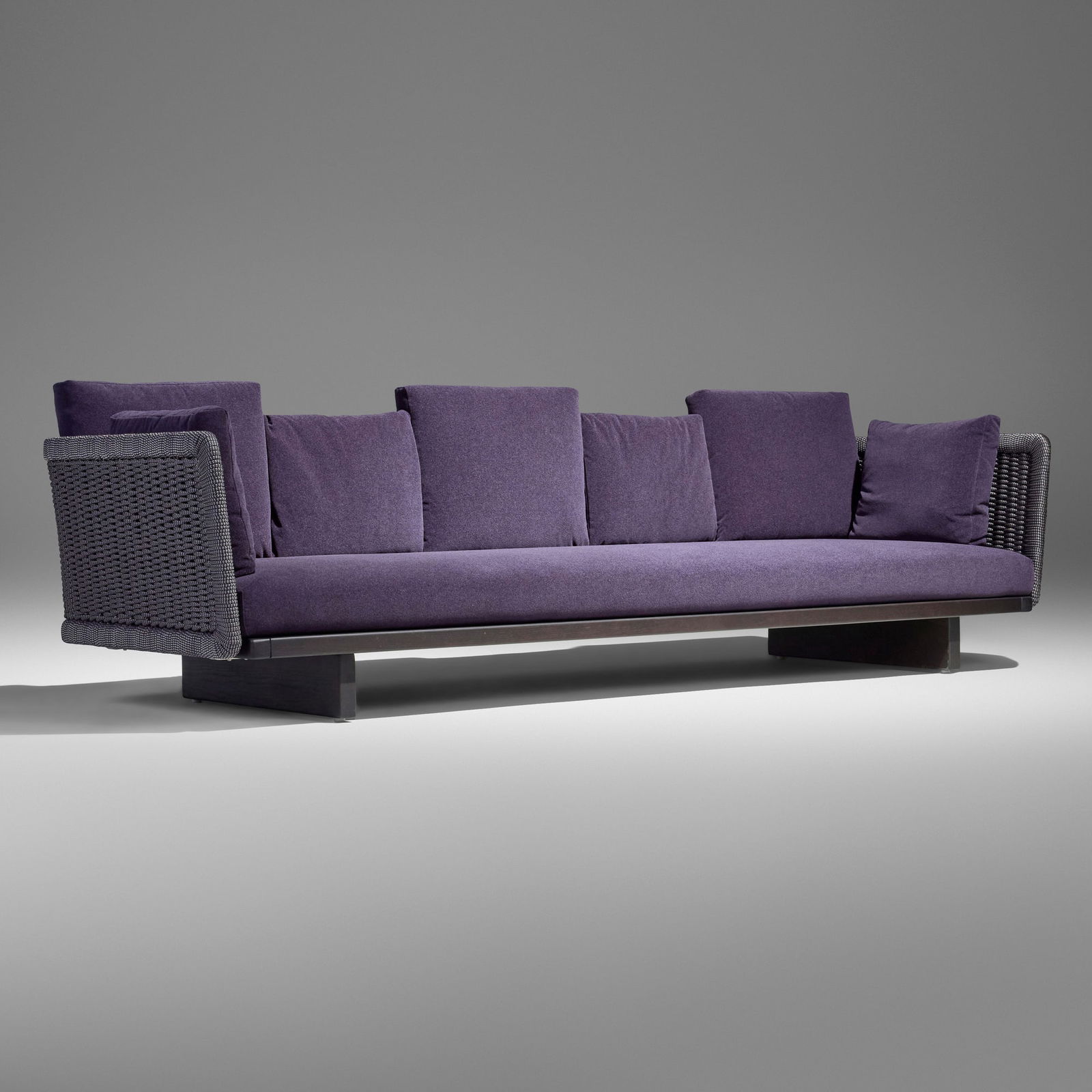 Francesco Rota, Sabi outdoor sofa: Francesco Rota Sabi outdoor sofa Paola LentiItaly, new productionupholstery, rope, dyed sassafras, stainless steel 32 h x 107 w x 36 d in (81 x 272 x 91 cm) This work will s
