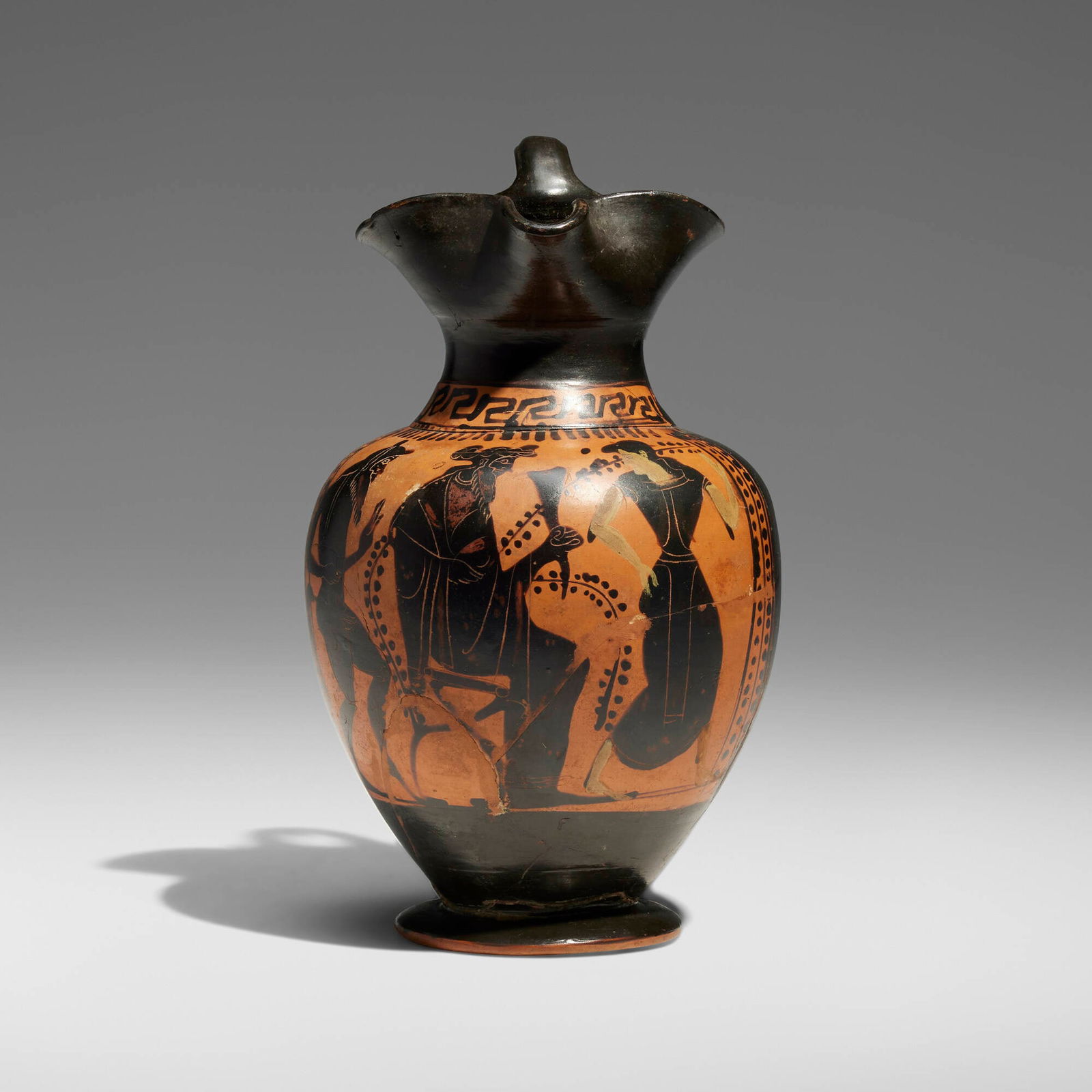 Greco-Roman, Oinochoe with Dionysus, satyr and maenad (1 of 3)
