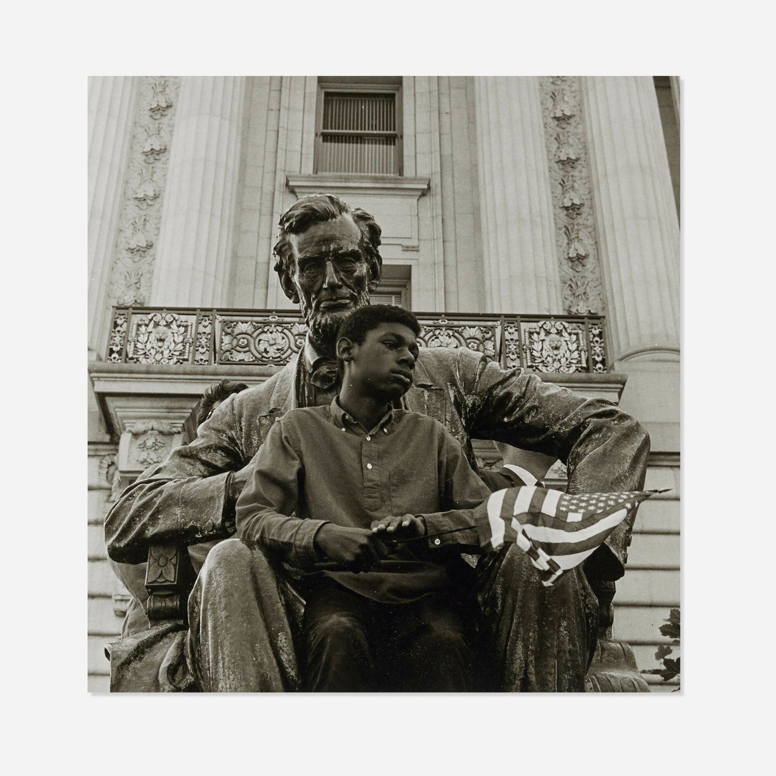 David Johnson, Boy and Lincoln: David Johnson Boy and Lincoln 1963 / printed latergelatin silver print image: 10.25 h x 10 w in (26 x 25 cm) mount: 16 h x 14 w in (41 x 36 cm) Signed and dated to lower margin '1963 David