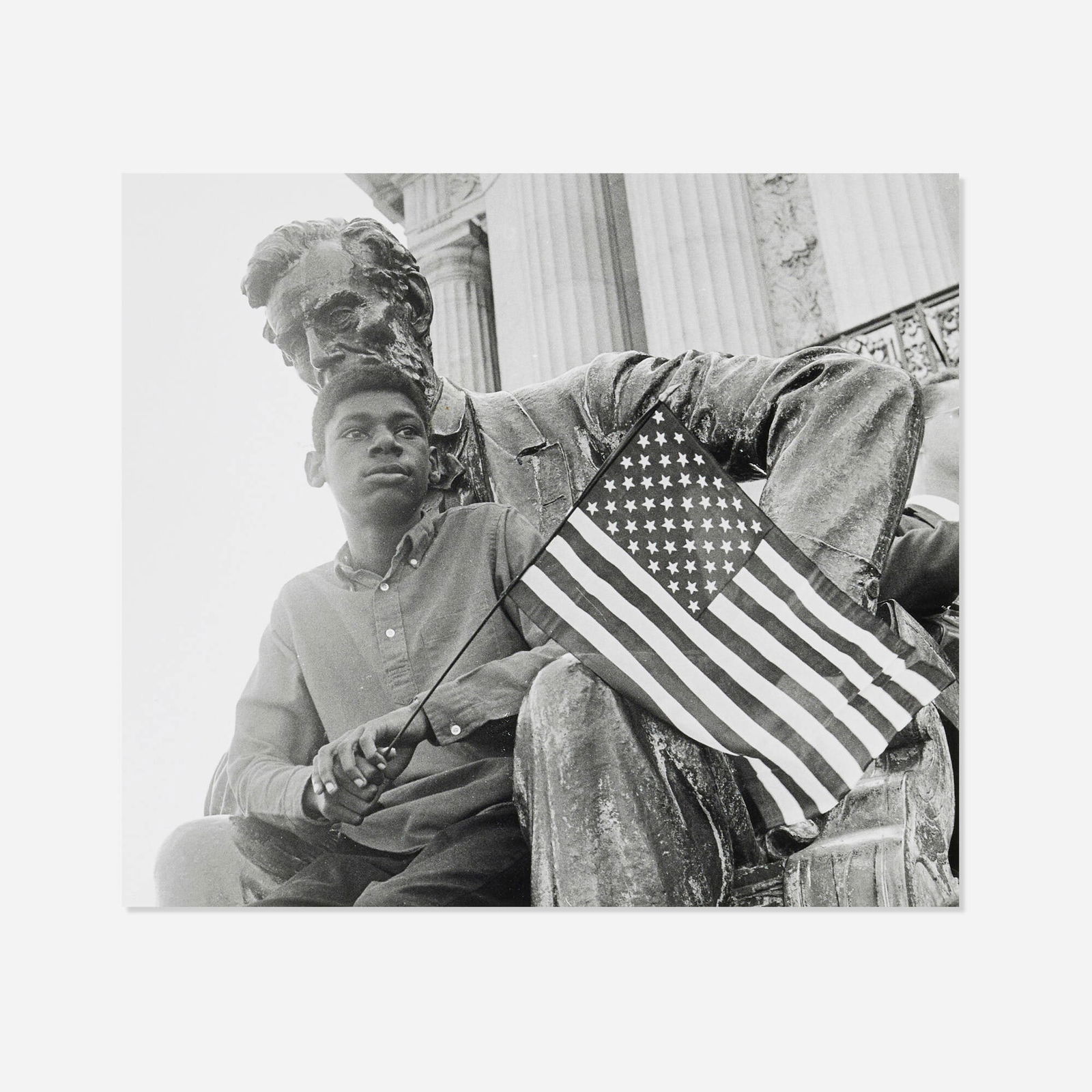 David Johnson, Boy and Lincoln: David Johnson Boy and Lincoln 1963 / printed latergelatin silver print image: 9.875 h x 11.25 w in (25 x 29 cm) mount: 20 h x 16 w in (51 x 41 cm) Signed, titled and inscribed to mount 'Boy