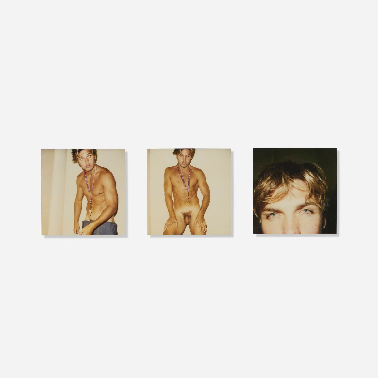 Bruce Weber, Bret-Rugby Is My Middle Name, NYC, NY 1999 (triptych): Bruce Weber Bret-Rugby Is My Middle Name, NYC, NY 1999 (triptych) 1999Polaroid SX-70 print image (each): 3.125 h x 3 w in (8 x 8 cm) sheet (each): 4.25 h x 3.5 w in (11 x 9 cm) Signed, date