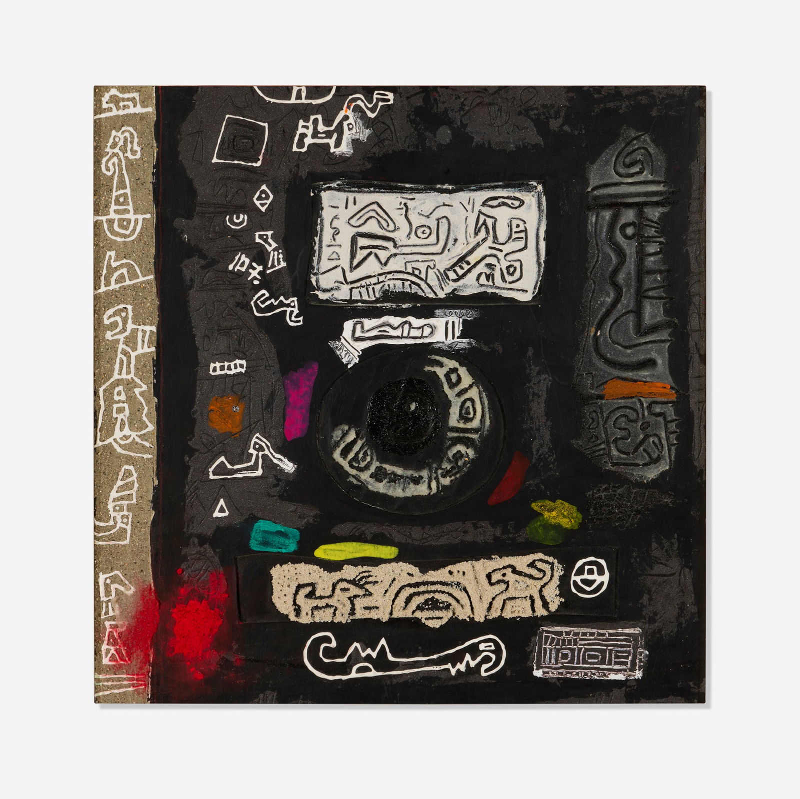 Ynez Johnston, Quaero: Ynez Johnston Quaero 2009mixed media on board, double-sided sight: 15.625 h x 15.5 w in (40 x 39 cm) Signed, twice titled and dated to lower right of blue side 'Ynez Johnston 09 Quaero'.