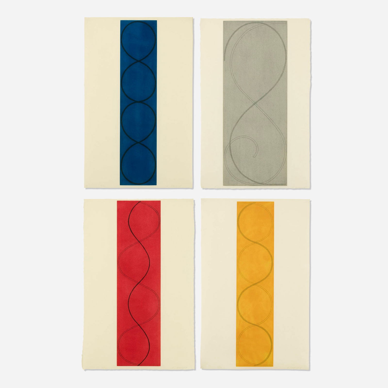 Robert Mangold, Four Columns (I, II, III, IV): Robert Mangold Four Columns (I, II, III, IV) 2003etching and aquatint in colors on Okawara 30.375 h x 20 w in (77 x 51 cm) Signed, titled and numbered to lower edge of each example 'I', 'II',