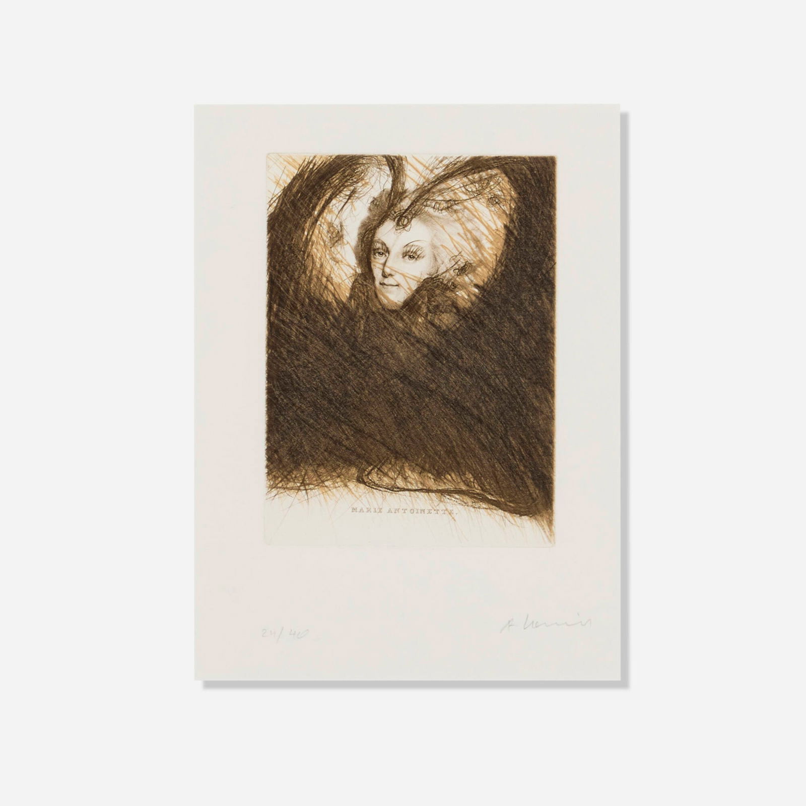 Arnulf Rainer, Marie Antoinette: Arnulf Rainer Marie Antoinette 1989drypoint etching in colors image: 8.25 h x 6.125 w in (21 x 16 cm) sight: 12 h x 9 w in (30 x 23 cm) Signed and numbered to lower edge '24/40 A. Rainer'.